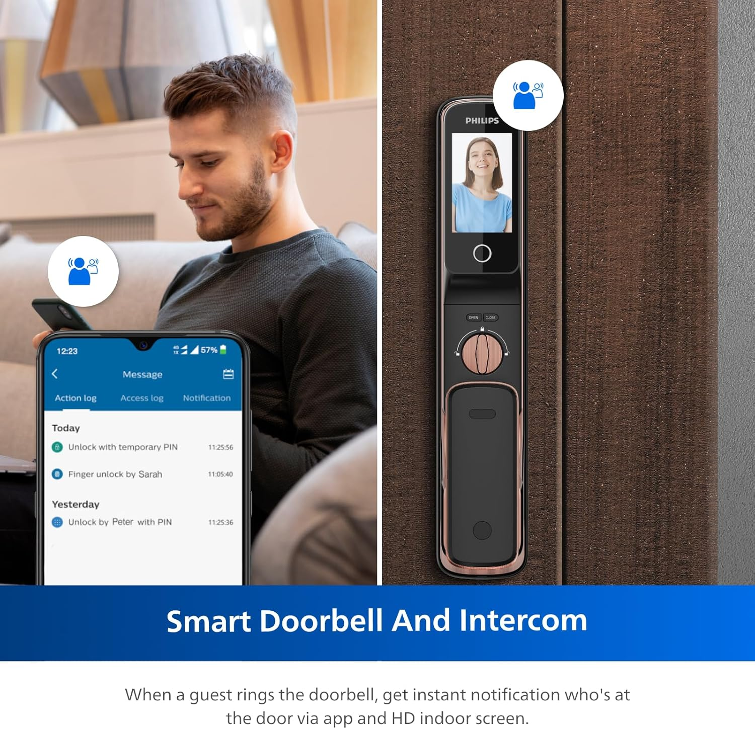Philips Easykey Smart 3D Facial Recognition & Video Intercom Door Lock - Smart Door Lock Australia, Fingerprint Lock, Smart Home, Home Improvement, Keyless Door Lock, Door Safety Lock- Copper - Copper image number 3