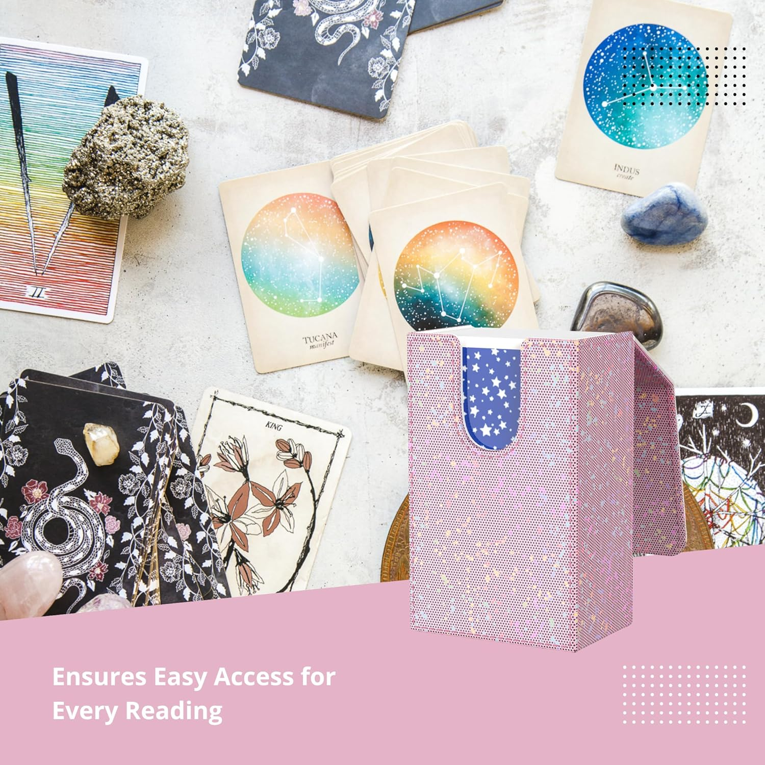 Boltquan Pearlized Pink Tarot Card Holder with White Interior &ndash; Fold-Top Case with Magnetic Lid Closure &ndash; Fits Standard Tarot Decks &ndash; Outer Dimensions 5.39 X 3.38 X 2 Inches (Pearlized Pink) - Moonlit Oracle image number 4