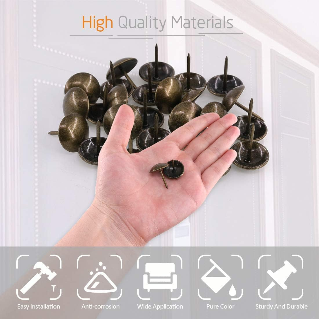 Rustark 200-Pcs 3/4'' (19&times;21Mm) Antique Upholstery Decorative Tacks Furniture Sofa Thumb Tacks Nails Pins Assortment Kit for Upholstered Furniture Cork Board - Bronze
