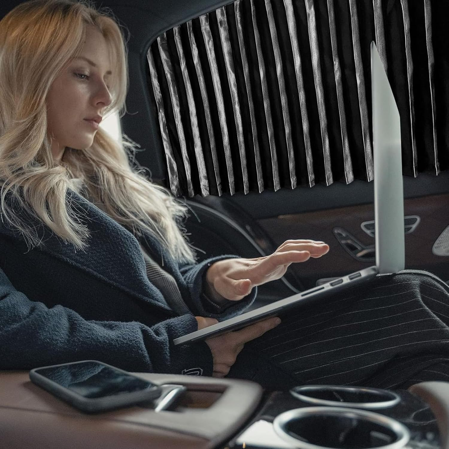 Car Side Window Sun Shade,Annuoyi 4 PCS Universal Car Side Window Sun Shades,Privacy Curtains with Heat and UV Protection,For Breastfeedingtaking a Napchanging Clothescamping (Front&Back 4Pcs) image number 2