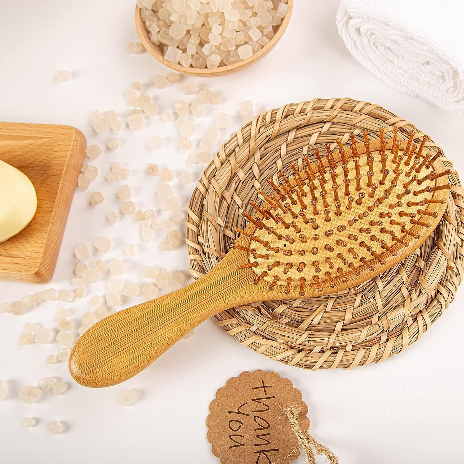 Wooden Paddle Hair Brush with Strong & Flexible Wooden Bristles Having anti Static Ball Tips,For Grooming, Straightening, Smoothing, Detangling Hair, Ideal for Men, Women & Kids (Ovel) image number 1