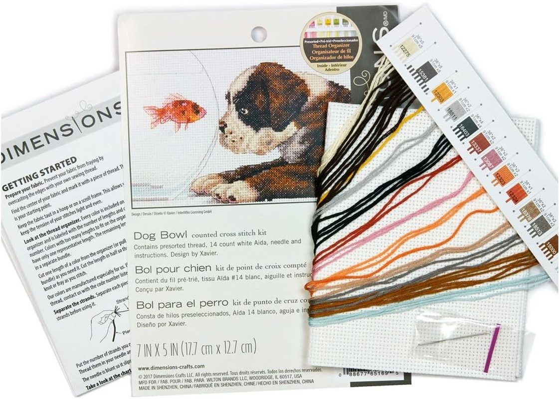 Dimensions Dog Bowl Counted Cross Stitch Kit, 14 Count White Aida, 70-65169, 7" X 5" image number 1