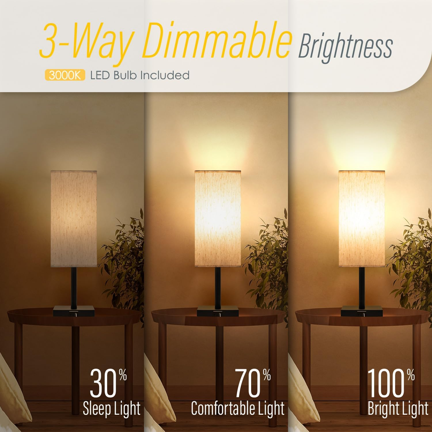 Bedside Lamp with USB Ports - Touch Control Table Lamp for Bedroom with USB C+A Charging Ports, 3 Way Dimmable Nightstand Light for Living Room (LED Bulb Included, Beige) - Grey image number 2