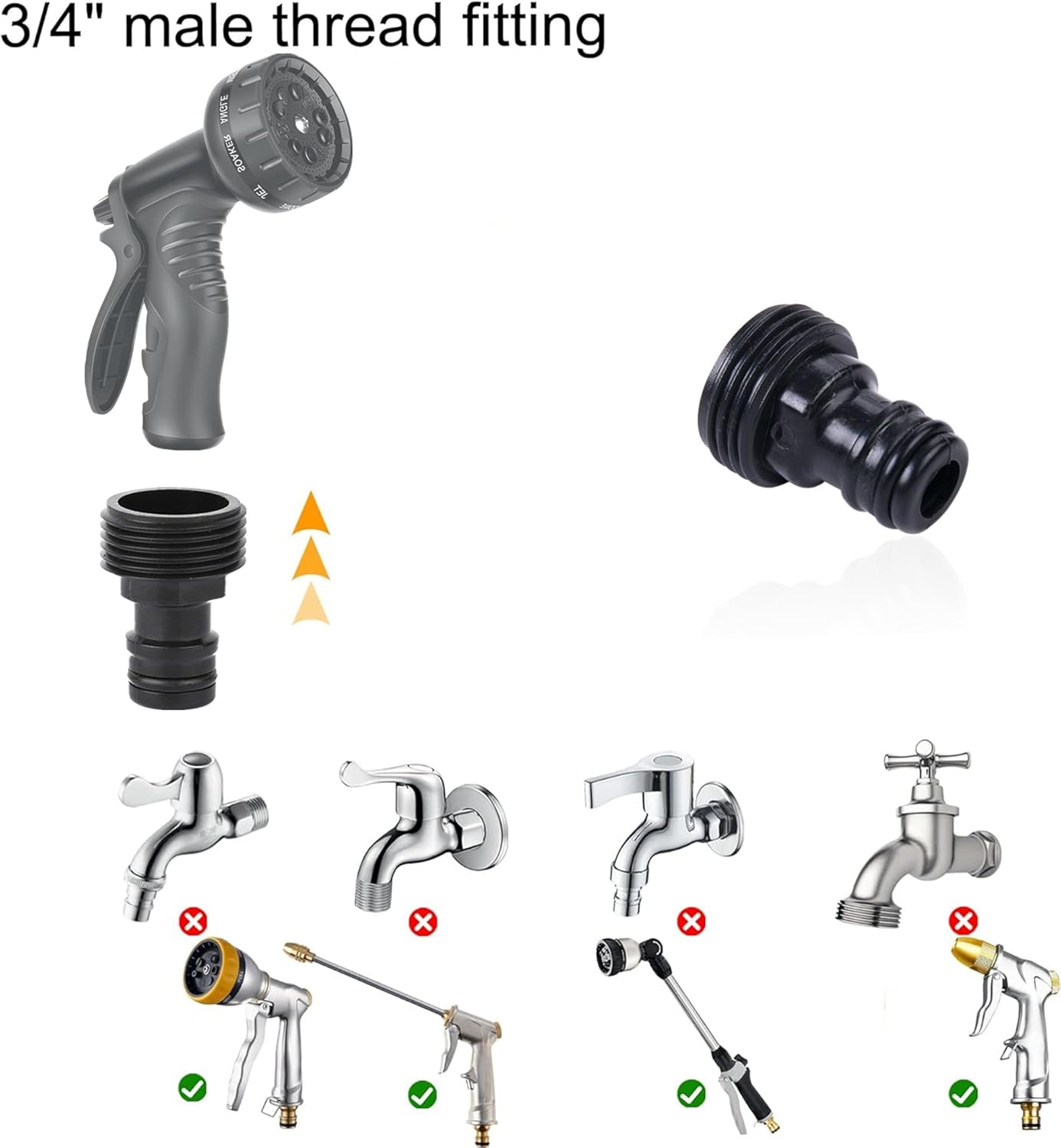 2 Pack 3/4 Inch Male Hose Tap Connector, Garden Tap Connector, 3/4" BSP Male Watering Fittings for Threaded Faucet Adapter (Set of 3) - Set1 image number 5