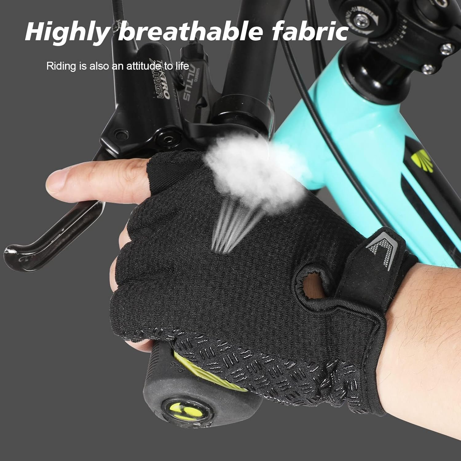 Cycling Gloves, Half Finger Bicycle Gloves with anti Slip Gel Pad, Breathable MTB Gloves Sports Gloves for Men and Women (Black) image number 2
