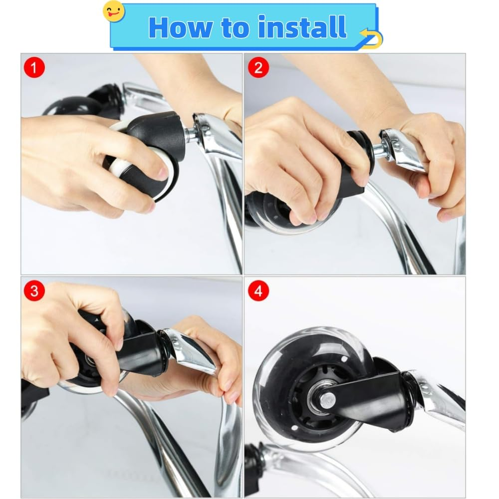 Office Chair Wheels, 3 Inch Desk Roller Blade Caster Replacement for Office, Rubber Rollerblade Wheels-Set of 5 for Hardwood Floors Gaming Chair Wheels Smooth & Silence Gliding(11&times;22 Mm) image number 6