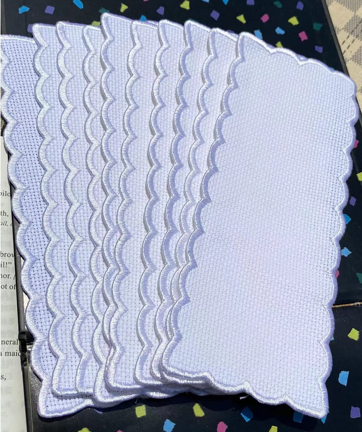 10Pcs Pure White Embroidery Edged Book Mark to Cross Stitch, Blank Cross Stitch Bookmark for DIY