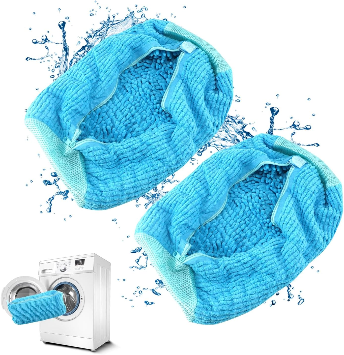 QUMOX Shoe Laundry Bag for Washing Machine and Dryer, Durable Reusable Shoe Washing Bag with Plush Zipper Cover, Ideal for Sneakers, Gym Shoes, Tennis Shoes, Delicates, and Slippers, Yellow 2-Pack