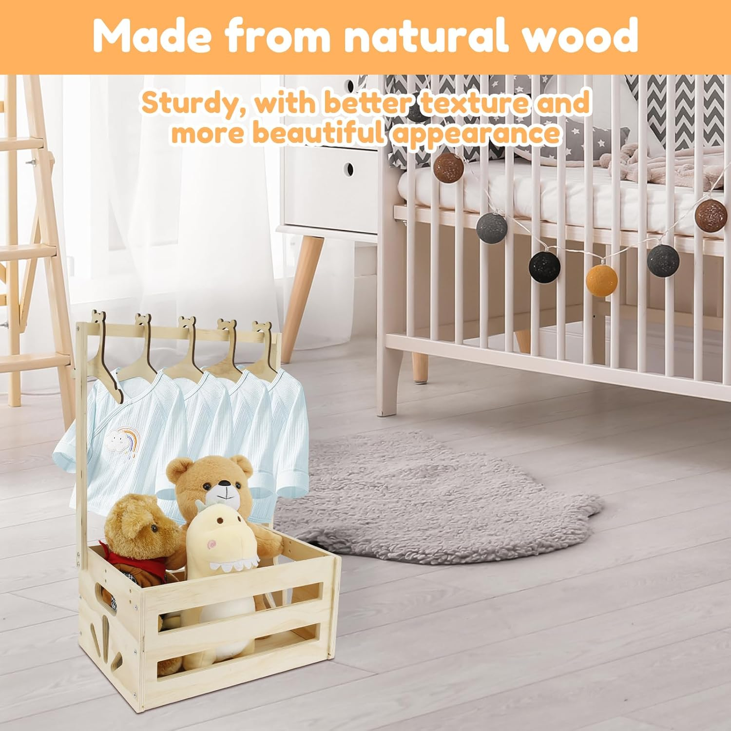 Wooden Baby Shower Crate Closet, Baby Storage Crate with Handle, Decorative Basket for Baby Shower Gifts, Welcome Gift Basket for Newborn Boys Girls, Pregnancy Gifts for New Parents image number 1