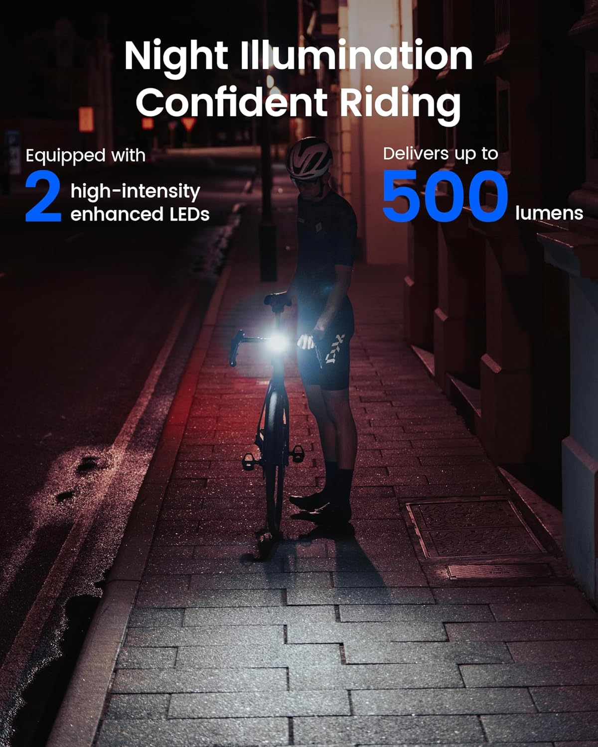 RAVEMEN FR500 Bicycle Headlight, Bicycle Light, Road Bike Light, Front Light, Suitable for Cycle Computers, 500 Lumens, Battery Check, Wahoo Parts Included, Auto On/Off, USB-C Charging image number 1