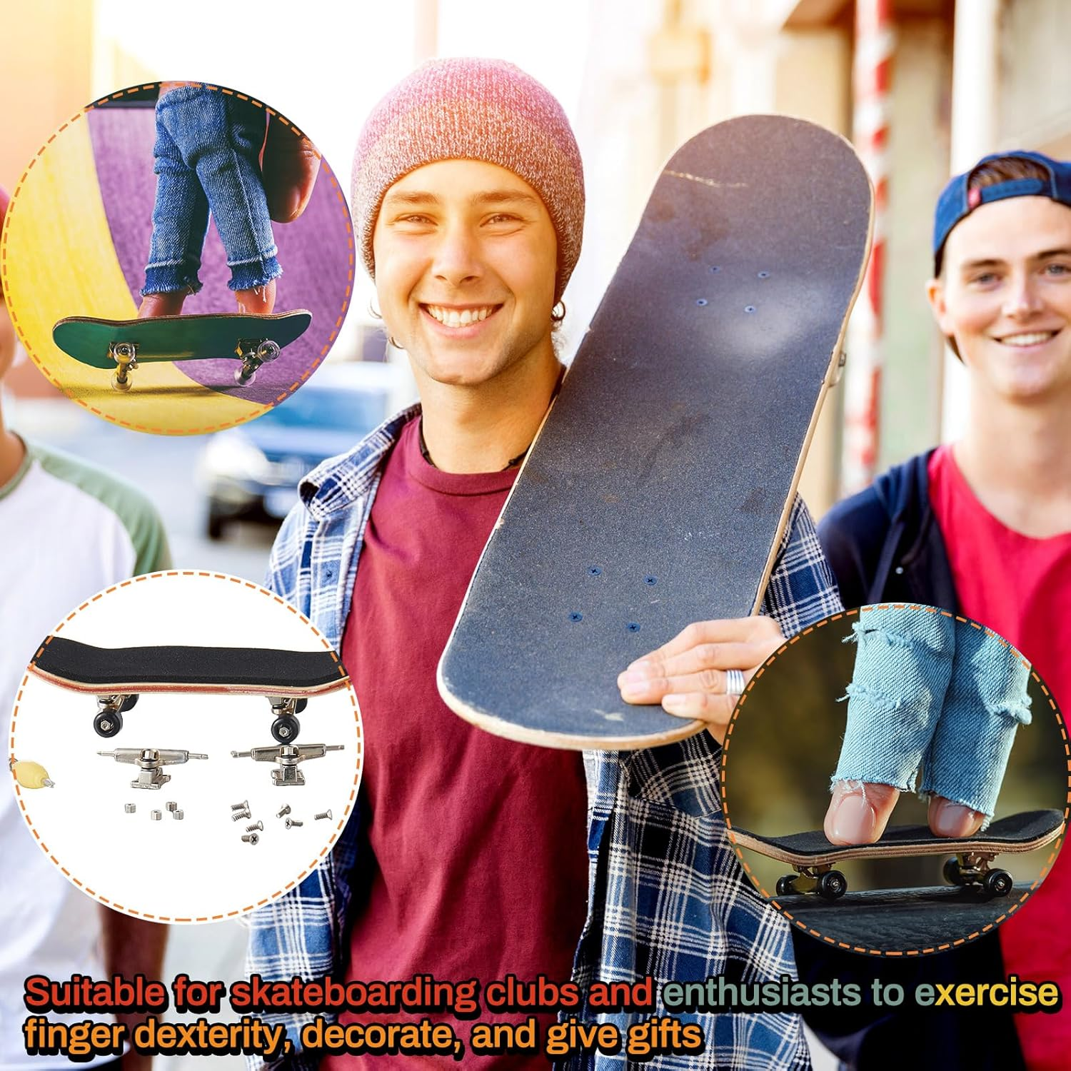 Jexine 6 Sets DIY Fingerboard Kit Fingerboard Accessories Mini Finger Skateboard Parts Include 12 Brackets 54 Screws 30 Nuts 6 Screwdriver 24 Board Wheels Tool for 96Mm(Red) - Red image number 2