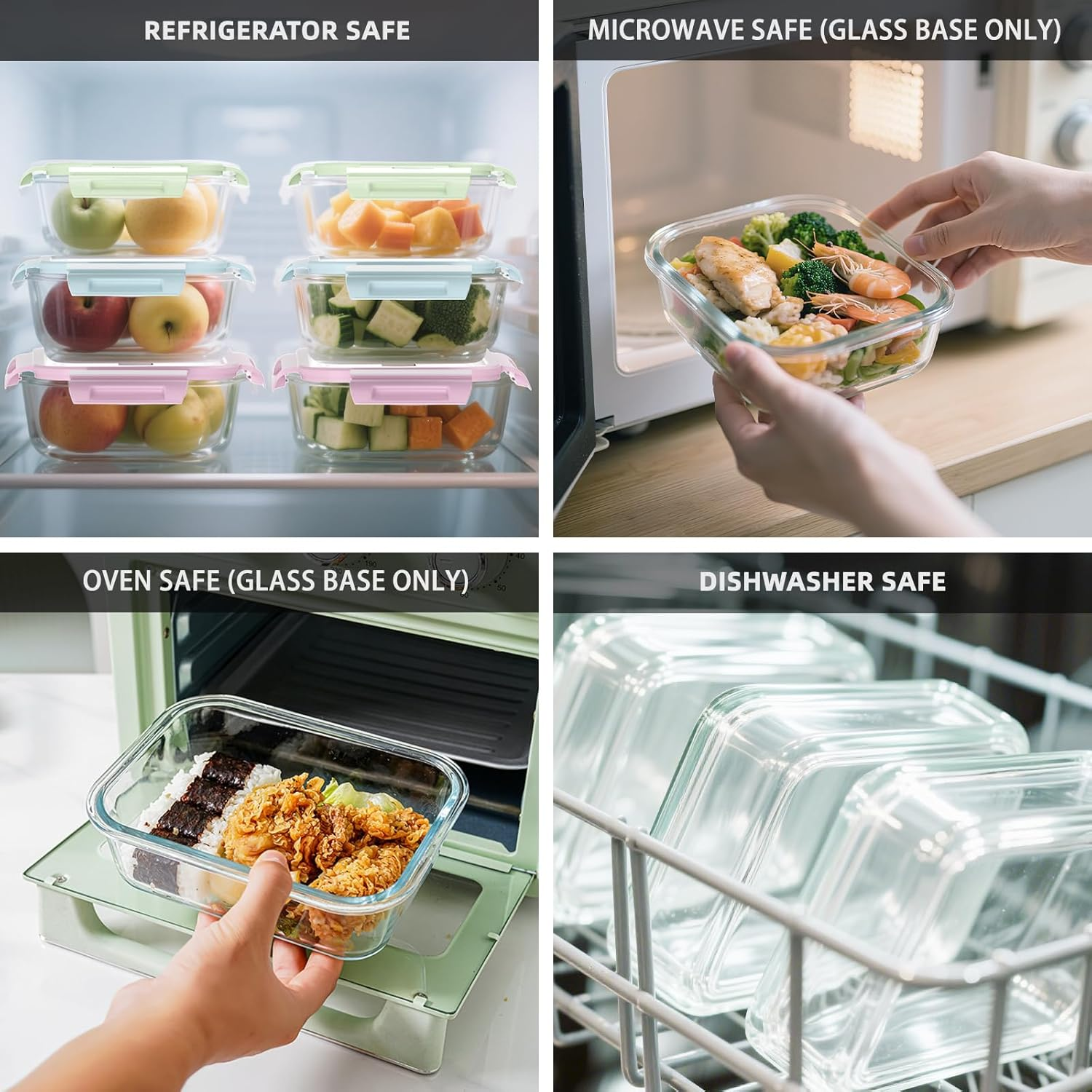 Merrynine Glass Food Storage Containers - 10 Pack, 1040Ml & 370Ml Meal Prep Container with Airtight Leakproof Lids, Reusable Safe for Microwave, Freezer, Dishwasher Kitchen Storage & Organisation