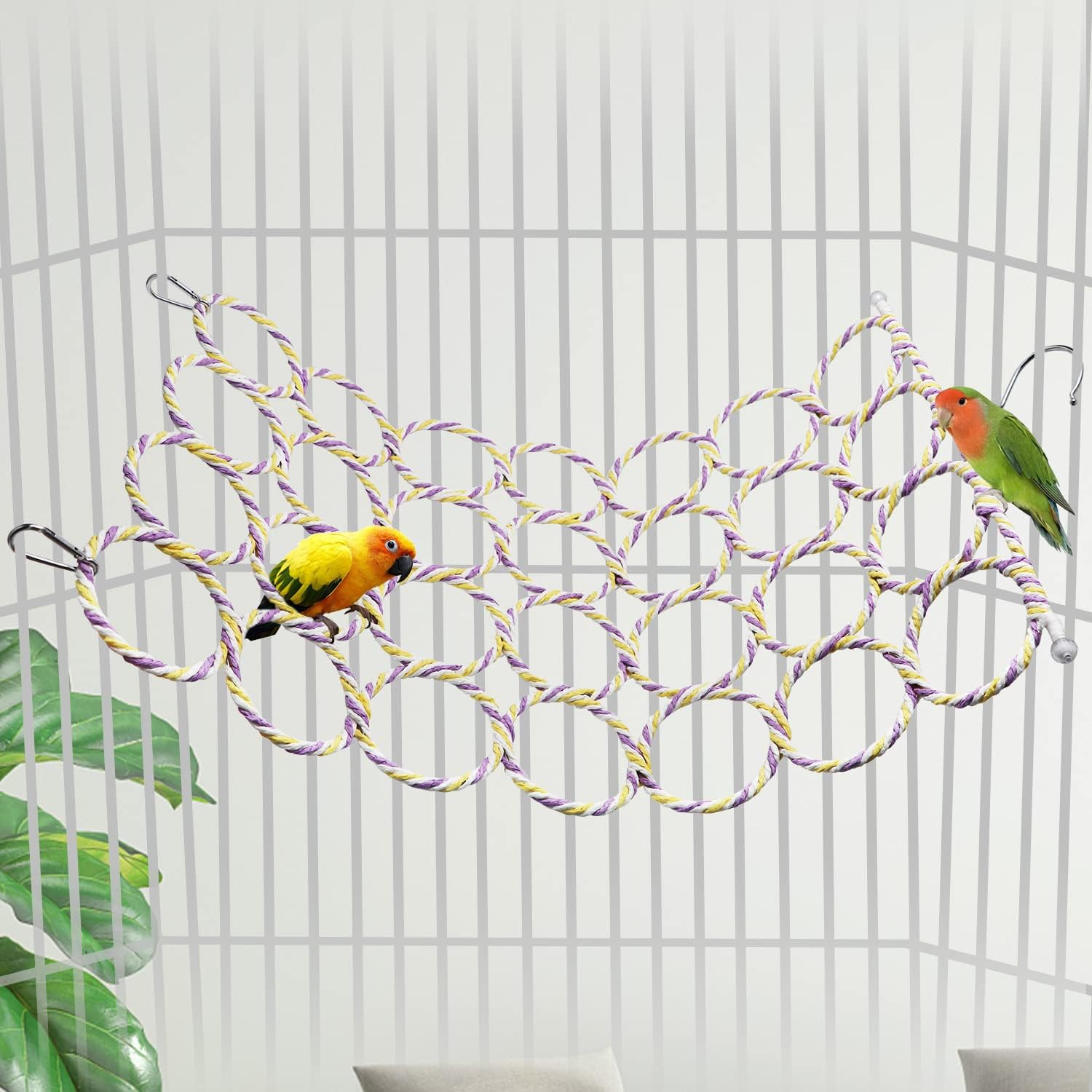 Bird Rope Climbing Net Parrot Swing Hanging Toy for Parakeet Cockatiel Cockatoo Conure African Grey Macaw (Random Color) image number 3