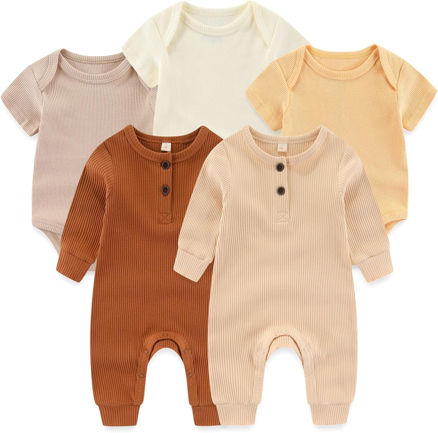 Newborn Baby Bodysuit Soft Ribbed Romper Infant Boy Girl Clothes Set 0-12 Months