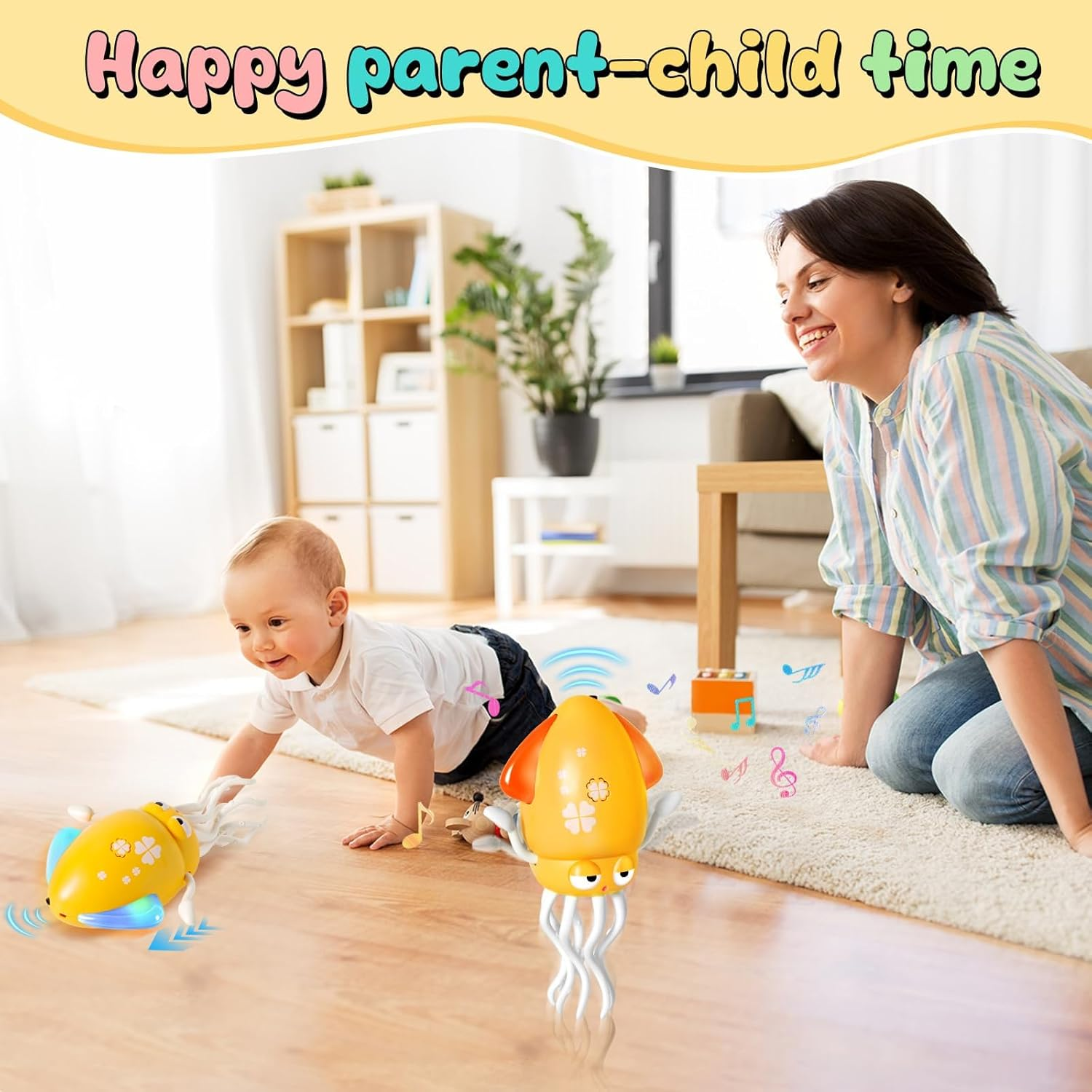 Kicttule Smart Dancing Octopus Toy with Obstacle Avoidance, Auto Upright Dance Mode & LED Music Show, USB-C Rechargeable Crawling Decor for Home Entertainment