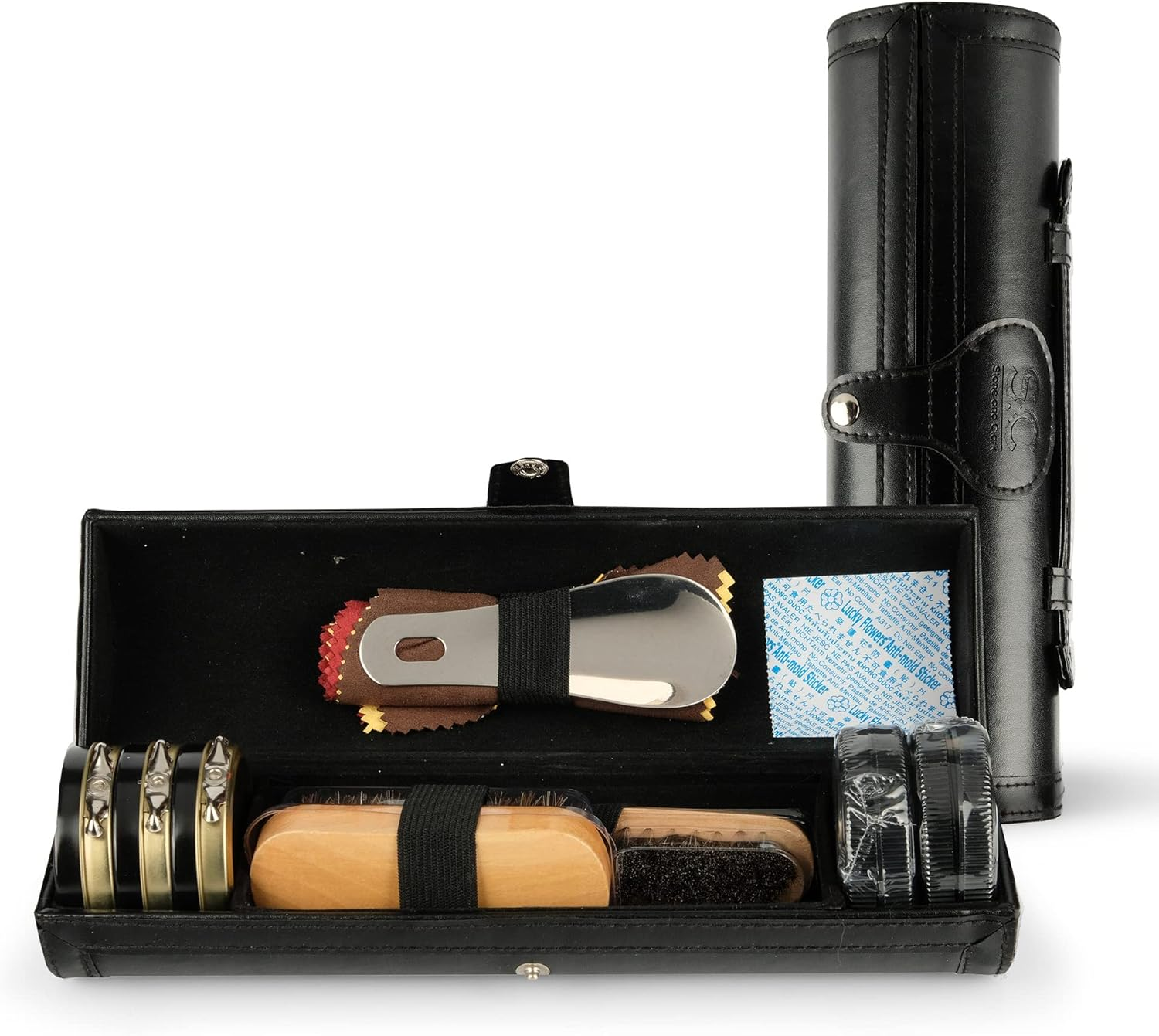 Stone & Clark 12PC Shoe Polish & Care Kit, Leather Shoe Shine Kit with Brown Wax, Shoe Brushes for Polishing (Case: Classic Black)&hellip;