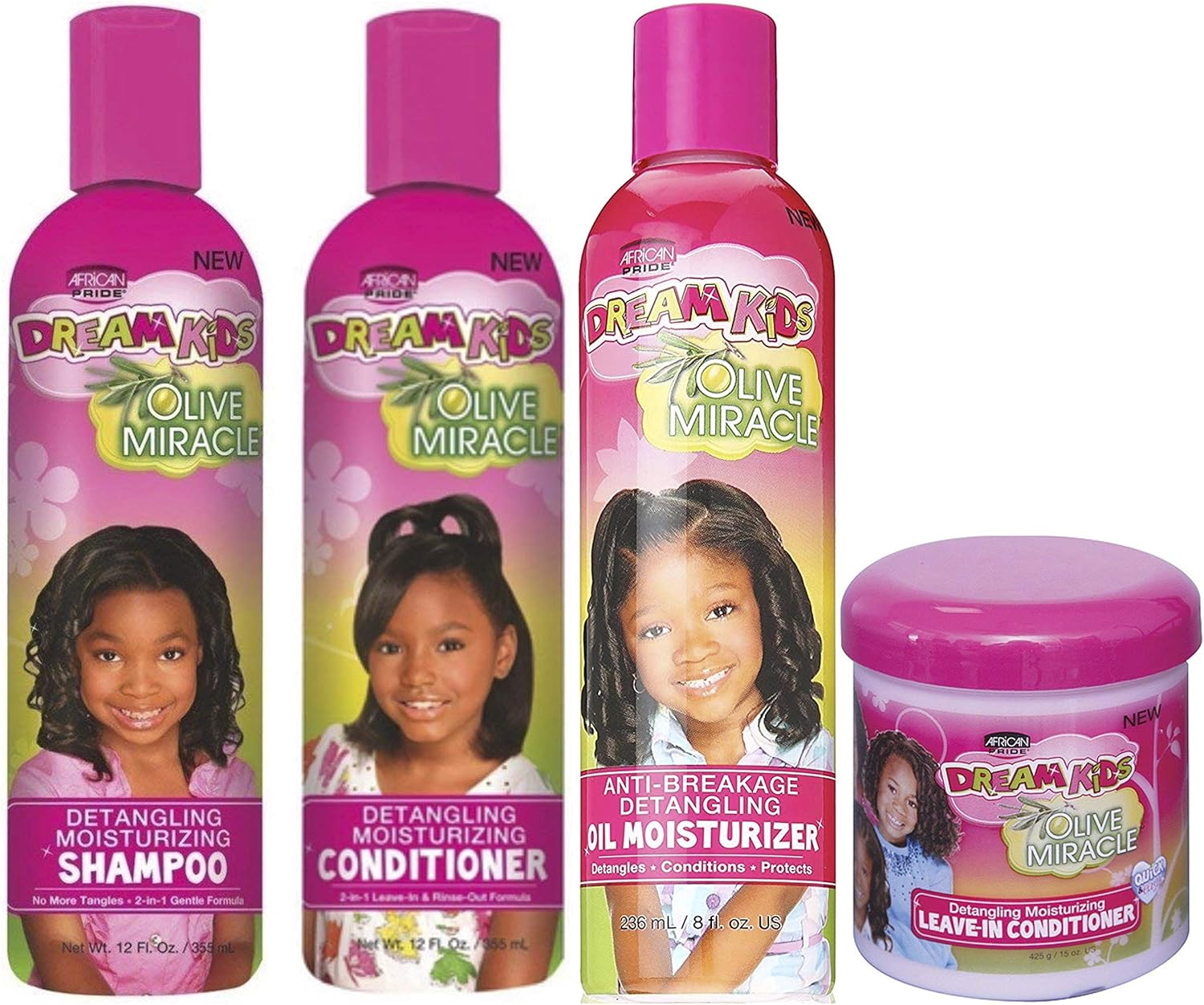 African Pride Dream Kids Olive Miracle | Set of 4 | Detangling Shampoo | 12 Oz | Detangling Conditioner | 12 Oz | Moisturising Oil | 8 Oz | Leave-In Conditioner | 425 G | image number 5