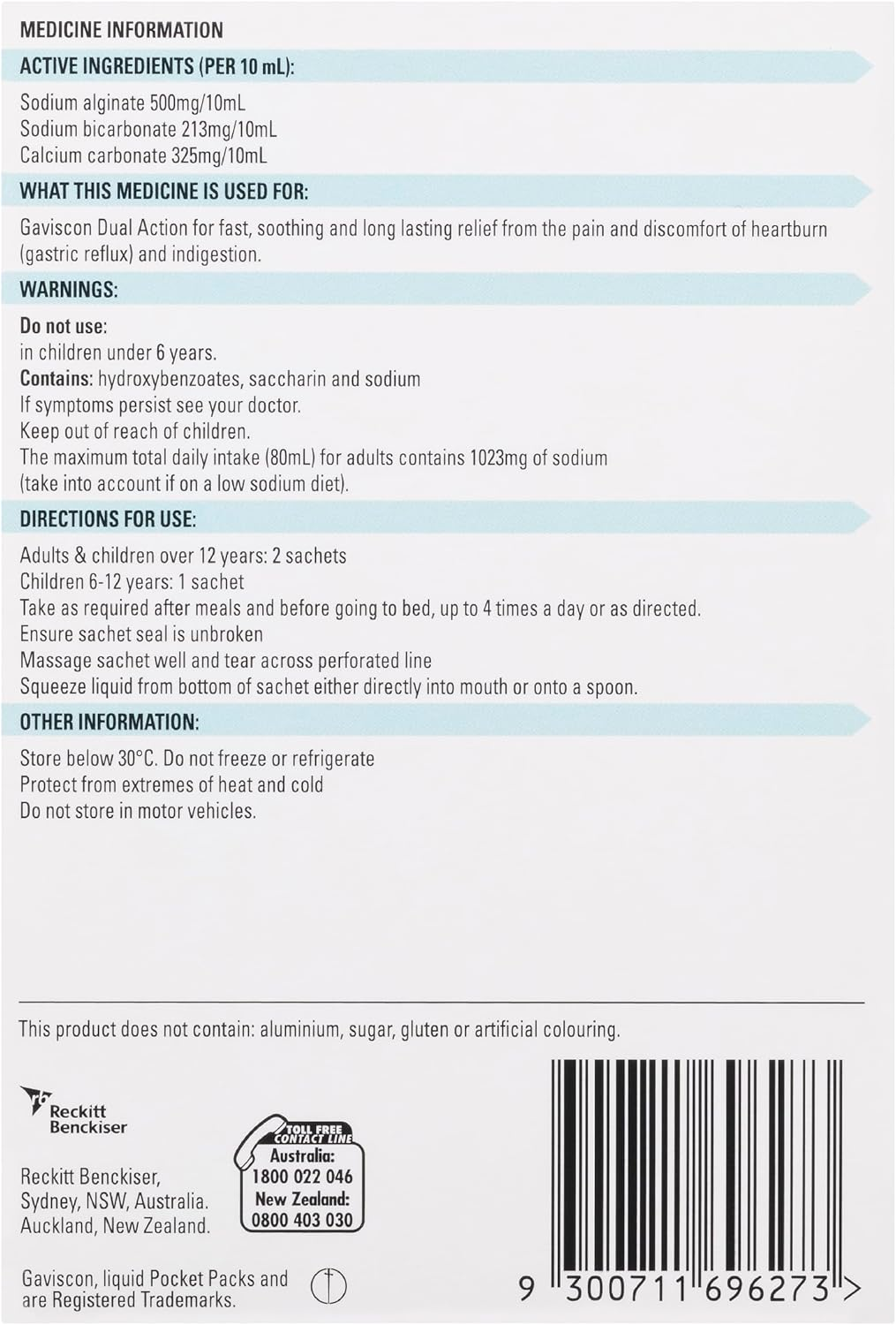 Gaviscon Dual Action Liquid Sachets for Heartburn and Indigestion Relief, 0.156 Kilograms