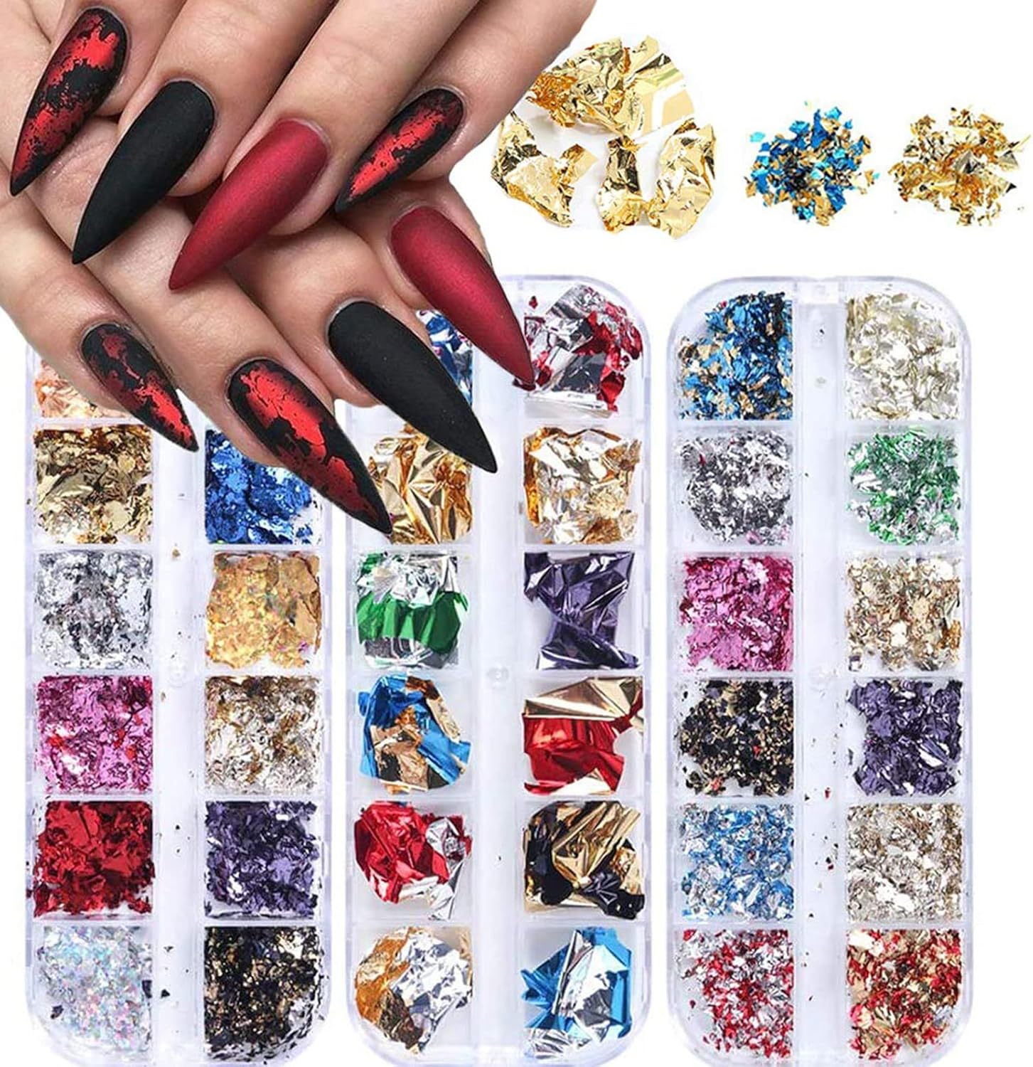 Kalolary 36 Color Chip Glitter Gold Silver Copper Nail Foil Paillette Holographic Sequins for Nail Art Design Decoration (A) image number 4