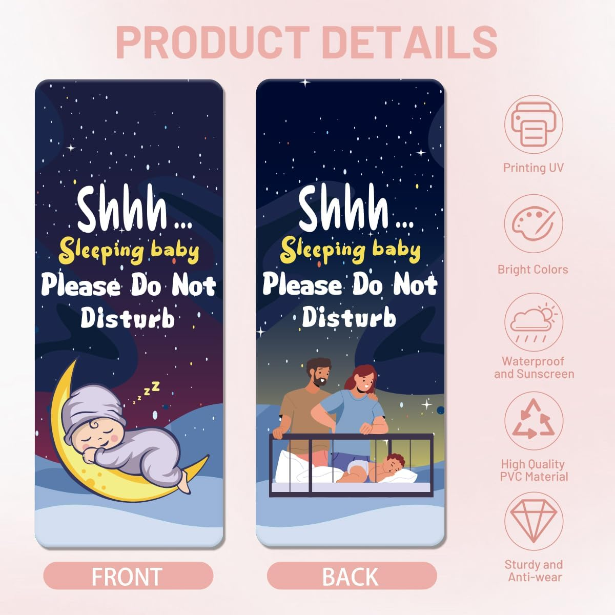 Baby Sleeping Sign for Front Door - 1 Pack Please Do Not Disturb Door Signs Do Not Knock or Ring Baby Sleeping Sign for New Born Gifts Home Nursery Baby Room 9&Prime;X4&Prime; image number 6