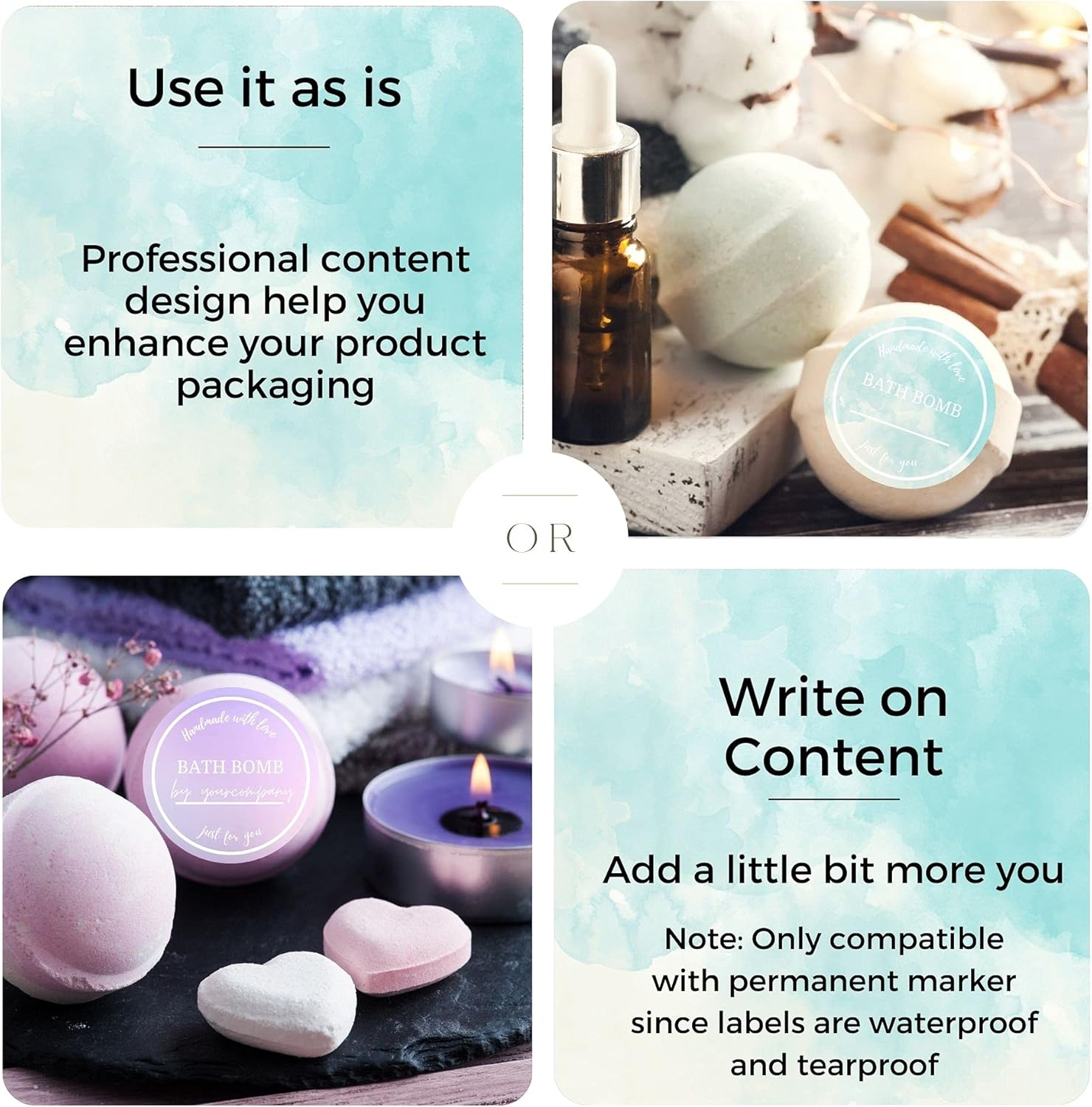 Mobiusea Creation Bath Bomb Labels Roll | 2 Inch |300 Pcs Waterproof Bath Bomb Stickers for Small Bags, Bath Bomb Making Kit, Bath Bomb Making Supplies, Bath Bomb Labels and Packaging