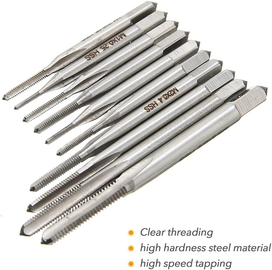 Saipe 10Pcs Micro Taps Bit Small Hand Screw Thread Taps M1-M3.5 HSS Mini Metric Plug Tap Screw Tap Drill Tap Drill Set Tapping Tool with Adjustable Tap Wrench 1/16-1/4'' image number 1