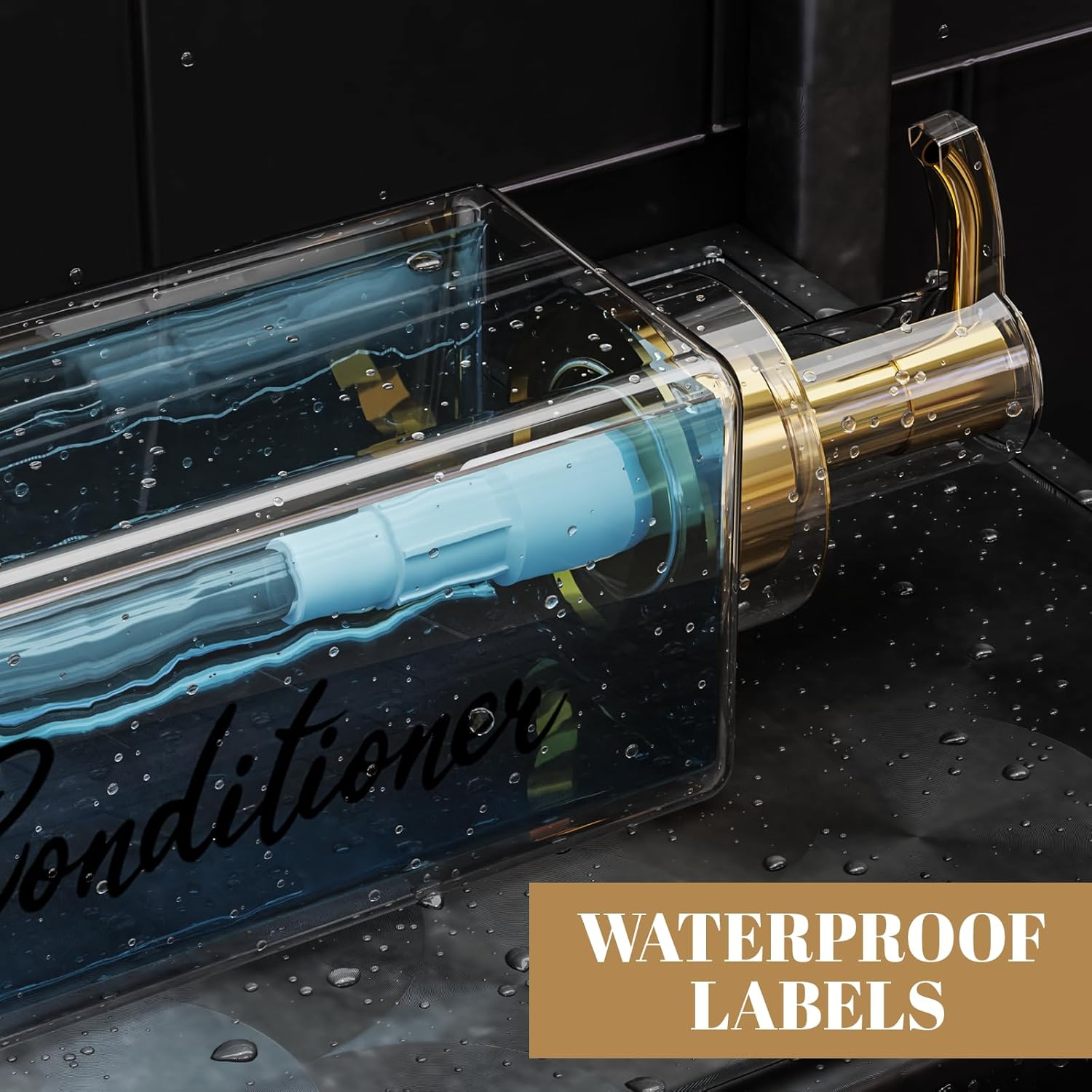 Akalin Shampoo and Conditioner Dispenser 16Oz, Set of 3 Refillable Shampoo and Conditioner Bottles with Pump, 3 Clear Body Wash Dispenser for Shower, Gold Soap Dispenser Bathroom (Clear) - White image number 4