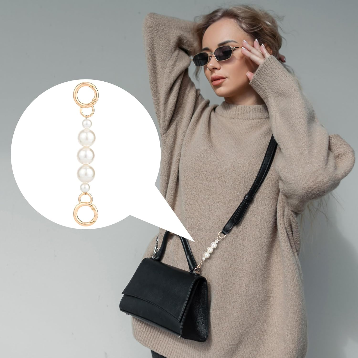 2 Pcs Gold Bow Bag Extender Chain, Metal Pearl Extender Chains, Bow Pattern Purse Strap Replacement, Wallet Extender Chain Decoration for Purses, Bags, Wallet image number 3