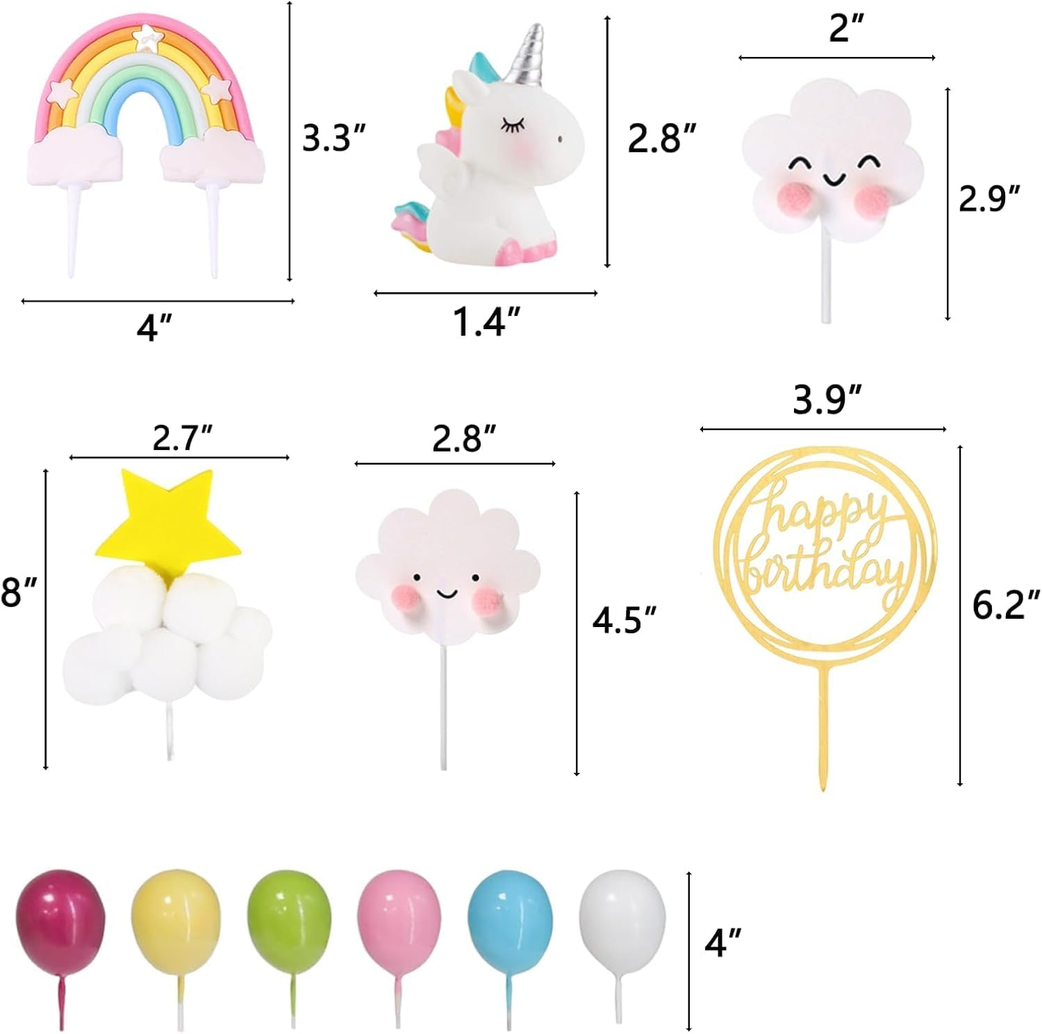 Unicorn Cake Topper Rainbow Cake Decoration with Balls Party Supplies for Happy Birthday, Baby Shower, Wedding, Cake Decoration for Girls Boys Women