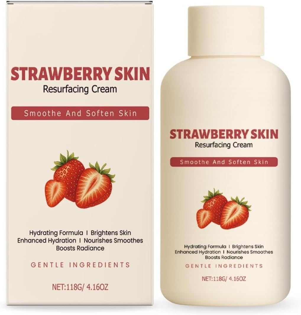 Strawberry Skin Resurfacing Cream,Moisturizing and Lightweight Creams,Reduce Chicken Skin Bumps and Uneven Texture,For All Skin Types