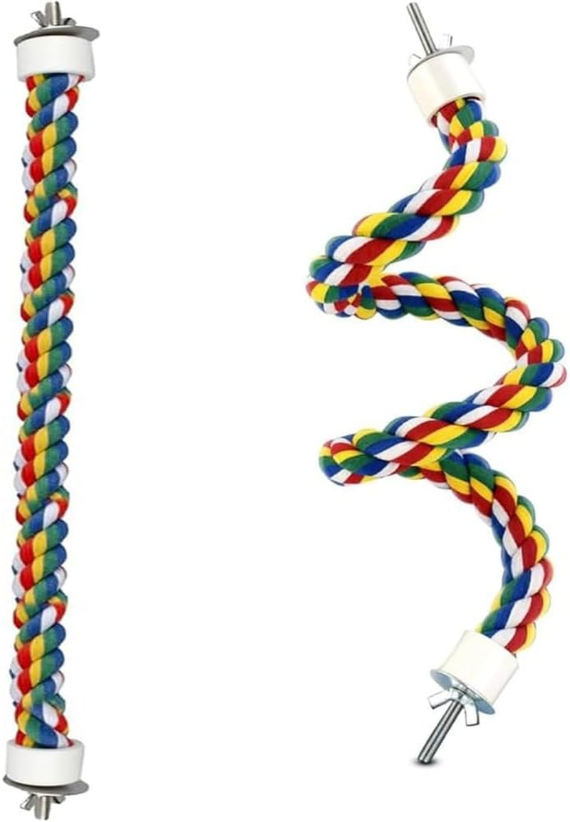 2 Pcs Cotton Rope Bird Perches, 16 & 24 Inch Spiral Perch for Parrots, Cockatiels, Budgie, Parakeets Colorful Comfy Climbing Stand, Bungee Toy for Bird Cage Accessories image number 6