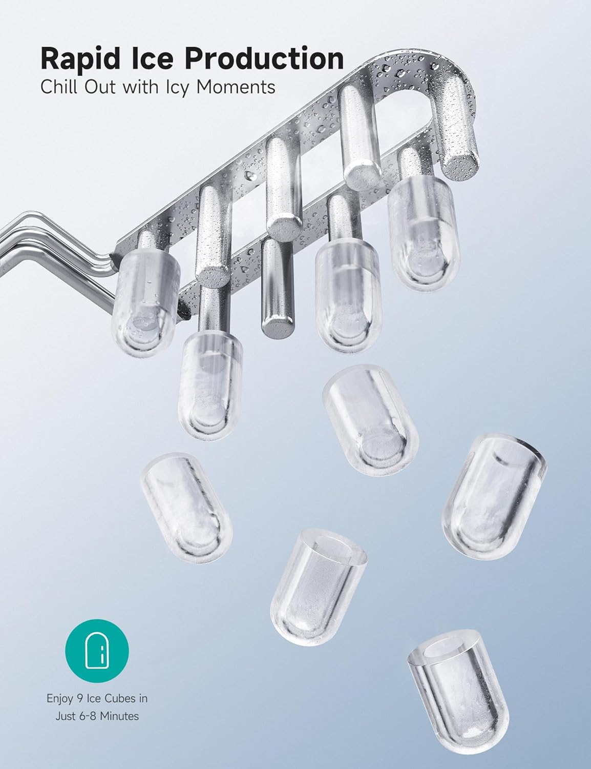 Hicozy Ice Maker, Countertop Ice Machine with Handle, Ice in 6Mins, 12KG in 24Hrs, Portable Ice Maker Machine with Self-Cleaning for Home/Kitchen/Party/Bar (Black)