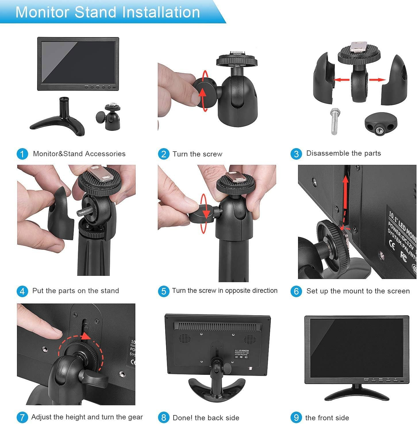 10.1-Inch Portable HDMI Monitor 1024X600 Resolution Mini 1080P IPS Monitor with Built-In Dual Speakers HDMI VGA BNC RCA Input for Gaming Raspberry Pi PC CCTV Security Camera image number 2