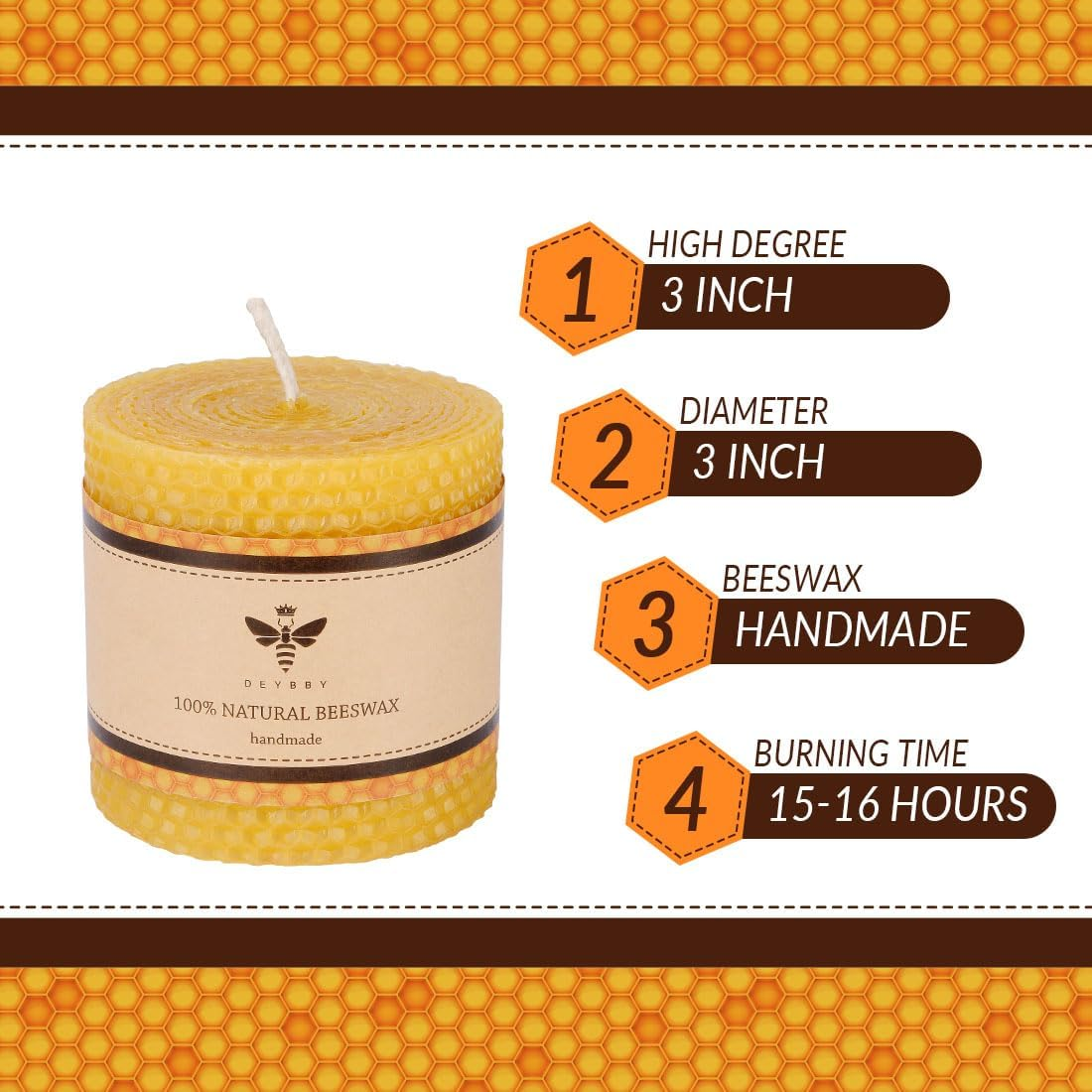 3&times;3 in Beeswax Pillar Candle - Handmade Pure Beeswax Rolled Candle for Gift & Home Decor image number 7