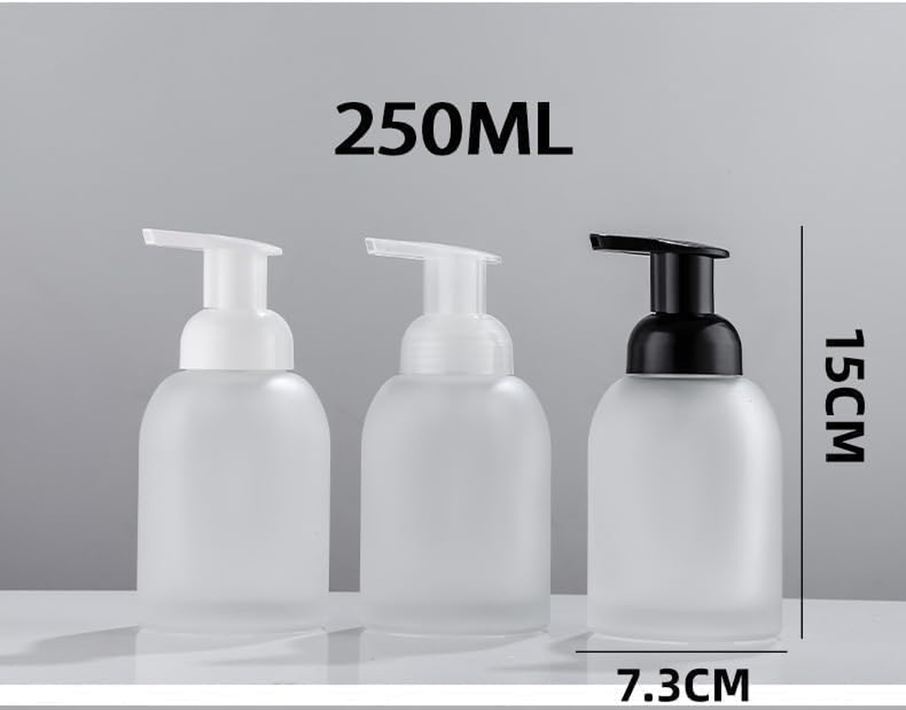 2 Pack Thick Clear Frosted Soap Dispenser with Foaming Pump, 250Ml Clear round Bottles Dispenser with Foaming Pump image number 2
