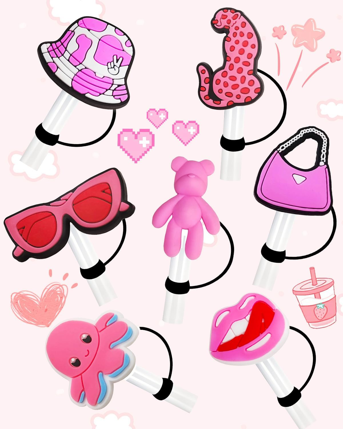 Straw Cover for Stanley Cup, 7Pcs 10Mm Straw Toppers for Stanley Straw Cover 20, 30, 40 Oz Tumbler, Reusable Silicone Straw Tips Covers as Stanley Sccessories image number 4