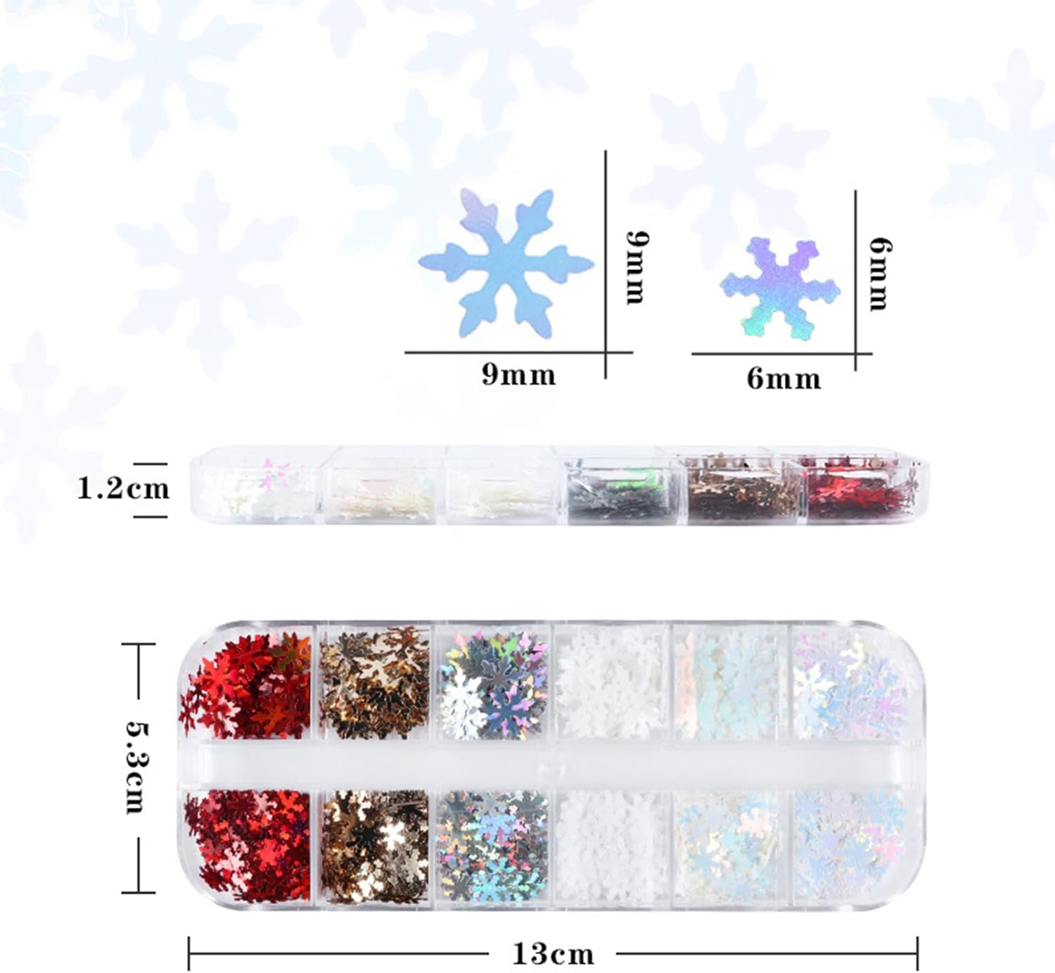 Itadaku 12 Grids Christmas Snowflake Nail Glitter, Holographic Sequins for Winter Art, Red & White Snowflake Decorations for DIY Crafts and Holiday image number 3