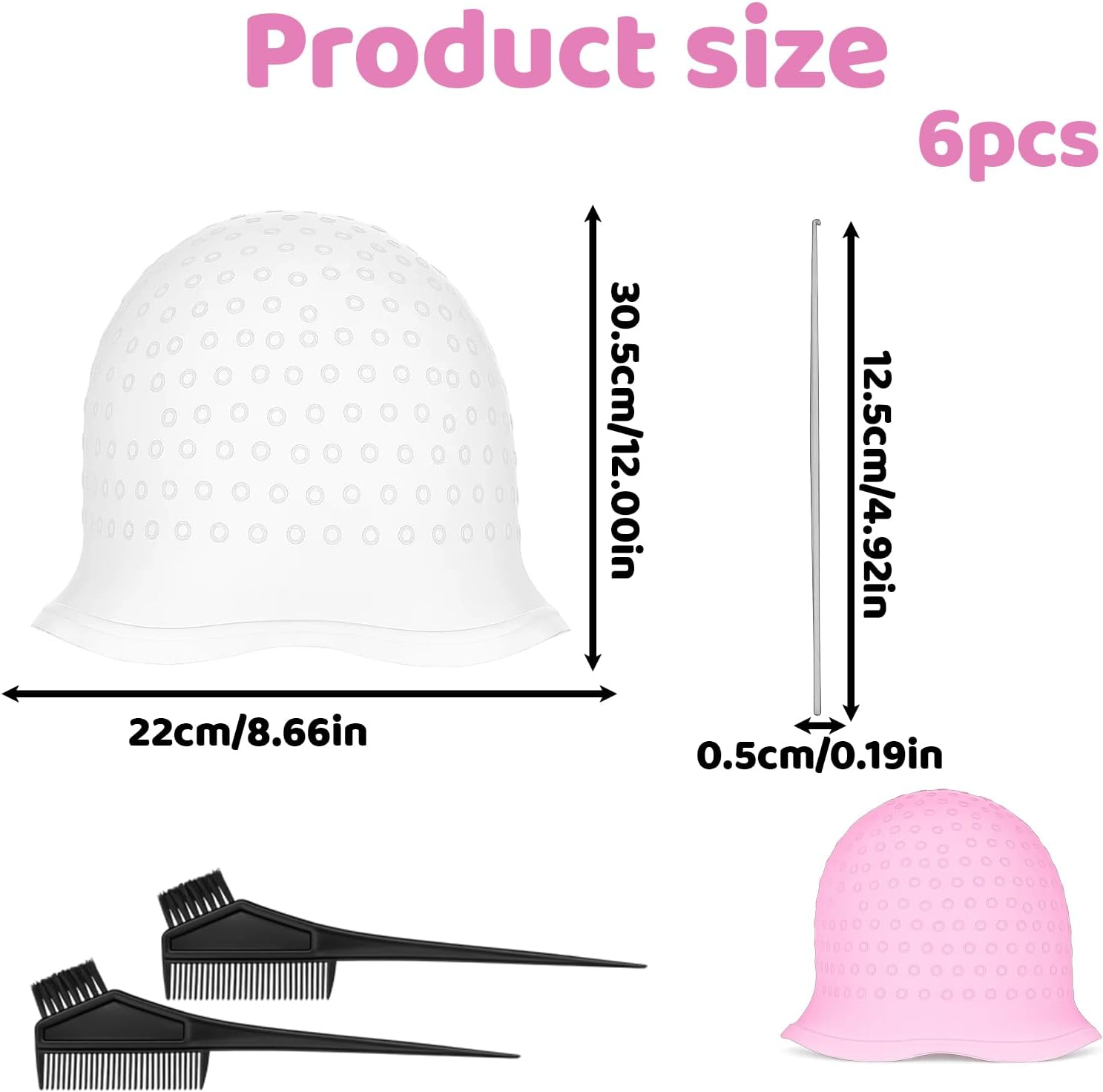 Highlight Cap, 6-Piece Set with Highlight Cap, Steel Needles and Dye Combs, Ideal for DIY Highlights Making Yourself and Precise Hair Dyeing, Made of High-Quality Silicone image number 6