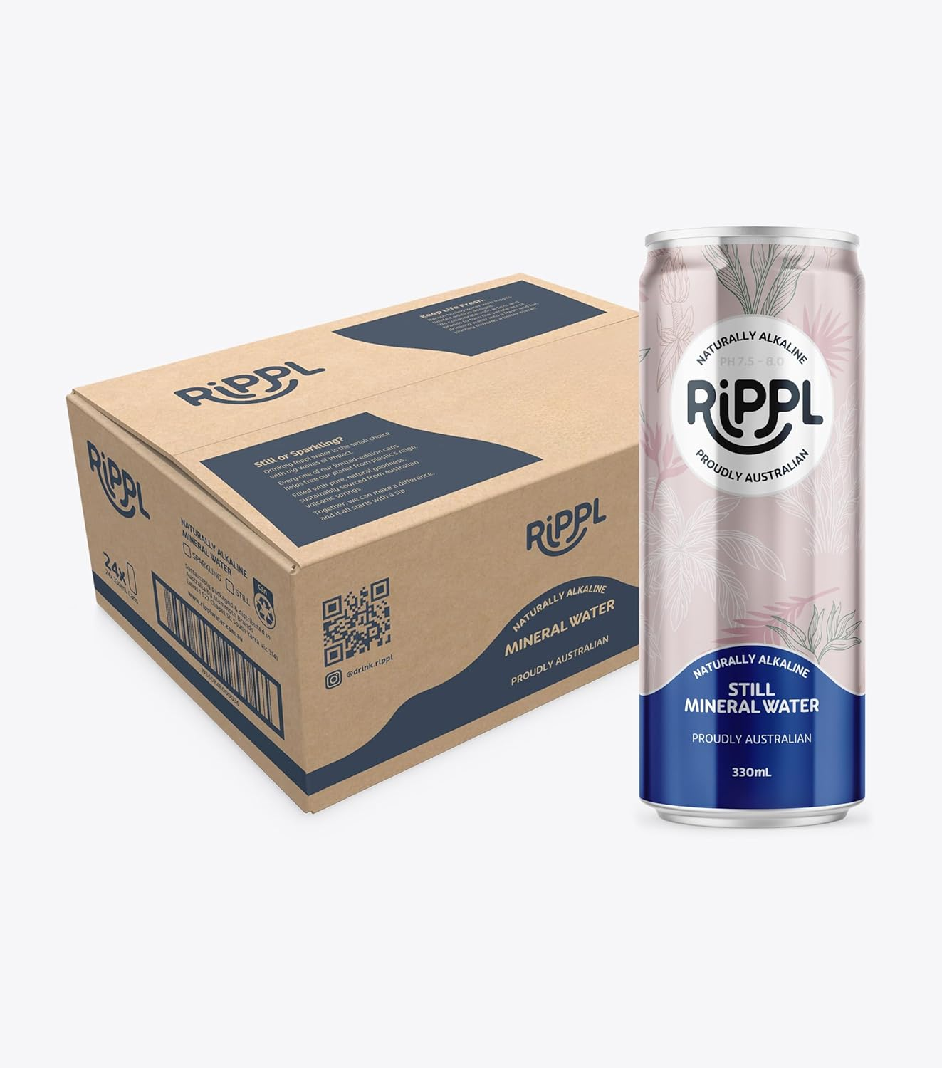Rippl Floral Canned Still Mineral Water, 330 Ml, 24 Pack