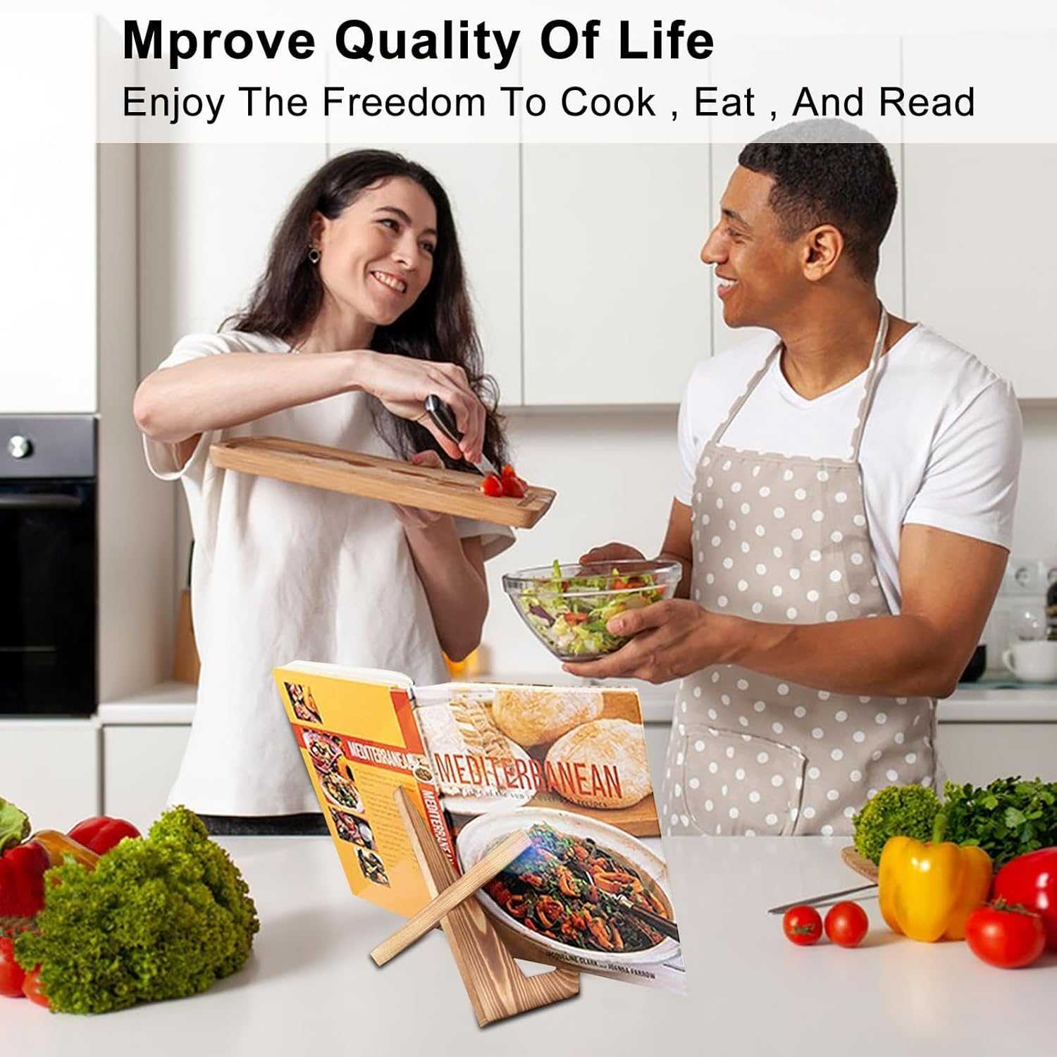 Cookbook Stand Wooden Cookbook Holder Solid Wood Recipe Book Holder Farmhouse Cook Book Stand Rustic Display Stand Kitchen Counter Decor for Cooking Reading Hands-Free Tablet image number 2