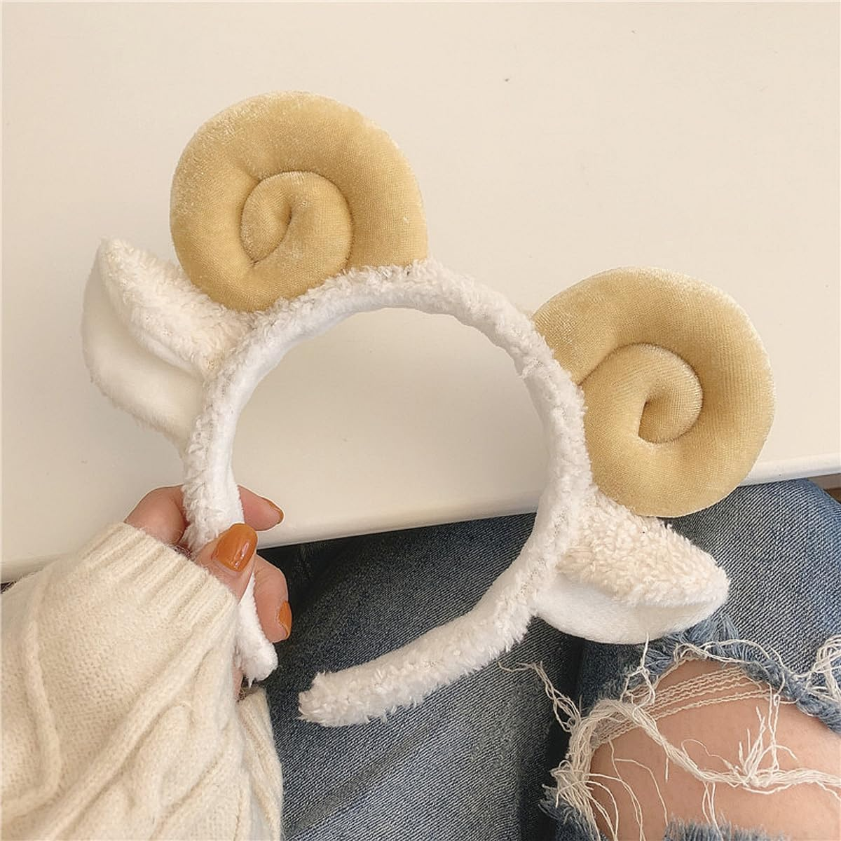 Gorise 2 Pcs Sheep Headband Goat Horn Headband Plush Animal Ears Hair Band Cartoon Animal Headwear for Adults image number 5