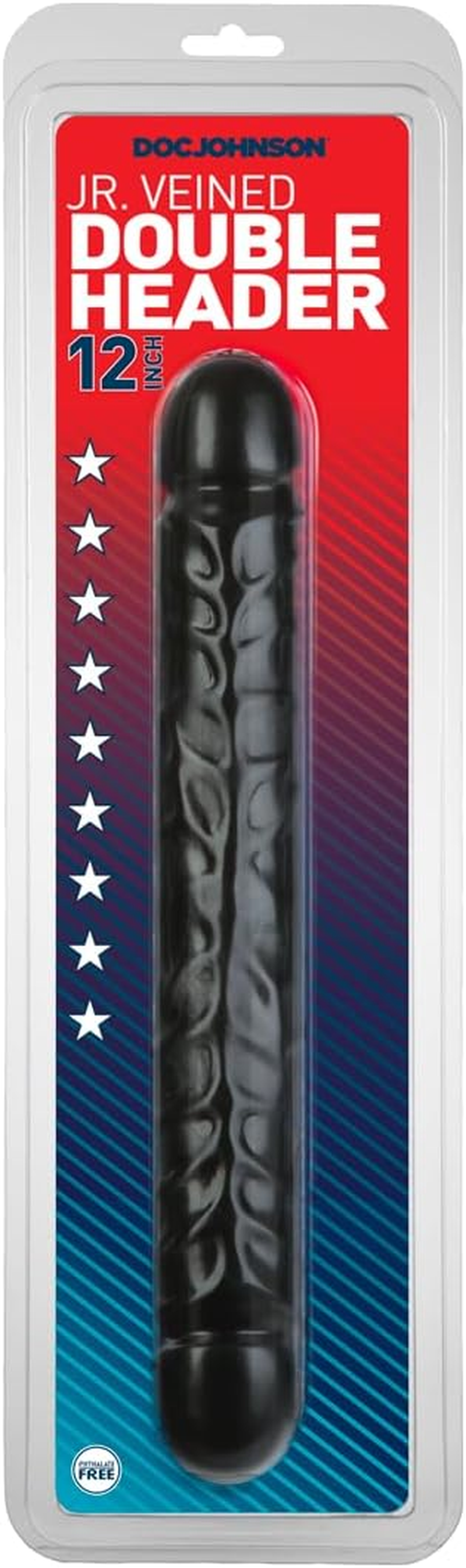 Doc Johnson Classic - Jr. Veined Double Header - 12 Inch - Double-Sided Dildo - Black