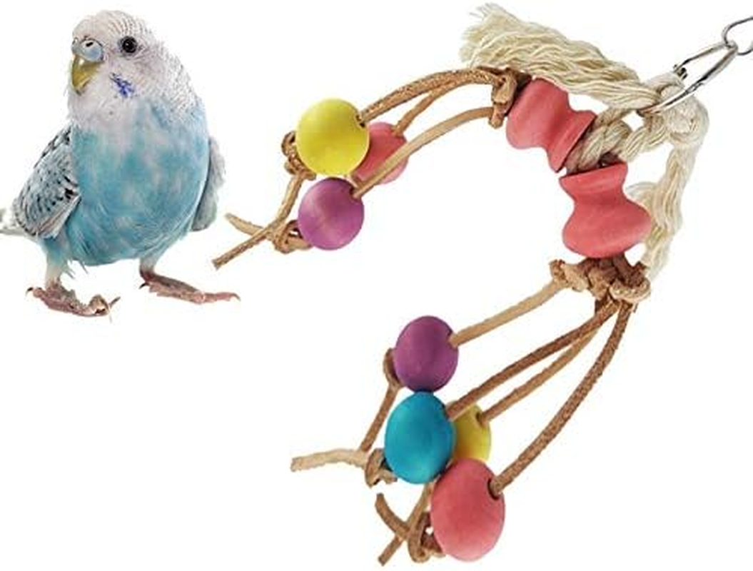 Pet Toys Creative Leather Rope Wooden Bead Parrot Bird Bite Toy Pet Toys