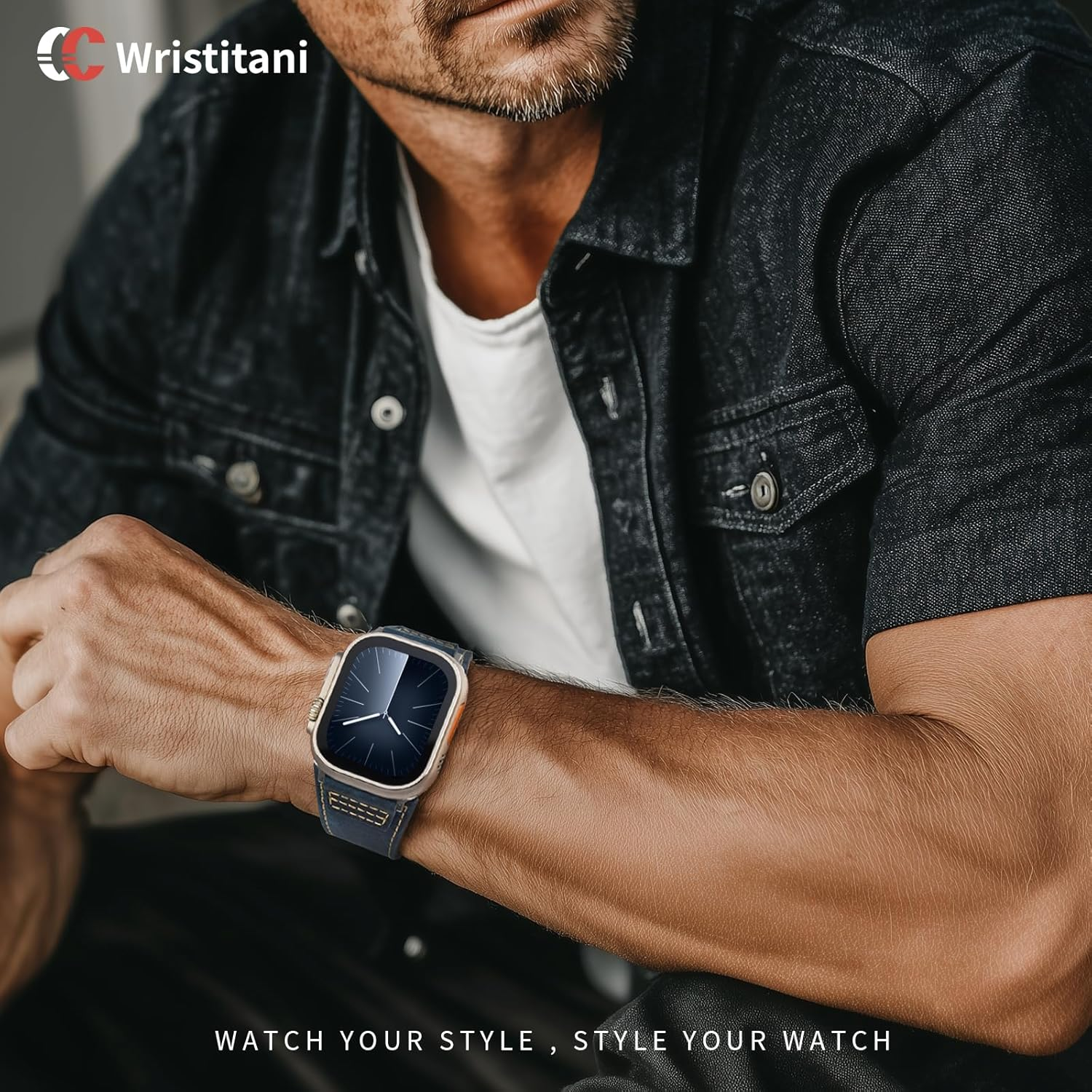 Wristitani Leather Bands Compatible with Apple Watch Band 49Mm 46Mm 45Mm 44Mm 42Mm 41Mm 40Mm for Men, Top Genuine Leather Replacement Strap for Iwatch Ultra2 Ultra Series 10 9 8 7 SE2 SE 6 5 4 3