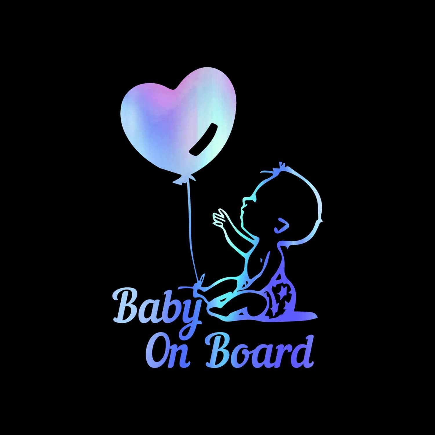 Vesvory 2Pcs Balloon Baby in the Car Stickers, Funny Baby on Board Sticker Baby Safety Sign Die Cut Vinyl Stickers Cute Baby Window Bumpers Car Sticker (Rainbow Blue) image number 3