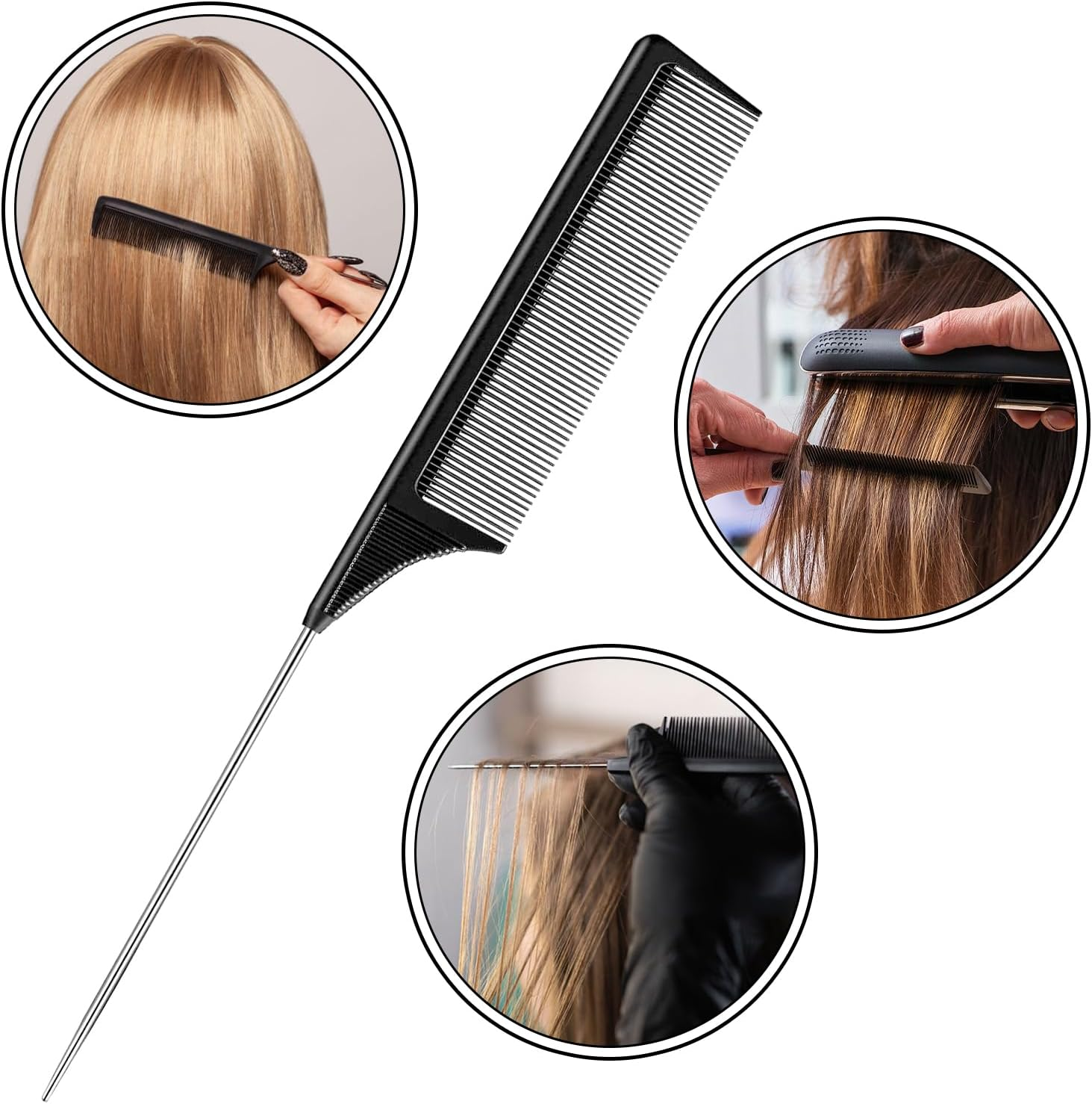 2 Pack Rat Tail Comb,Anti Static and Heat Resistant Teasing Lightweight Comb for All Hair Types. image number 5