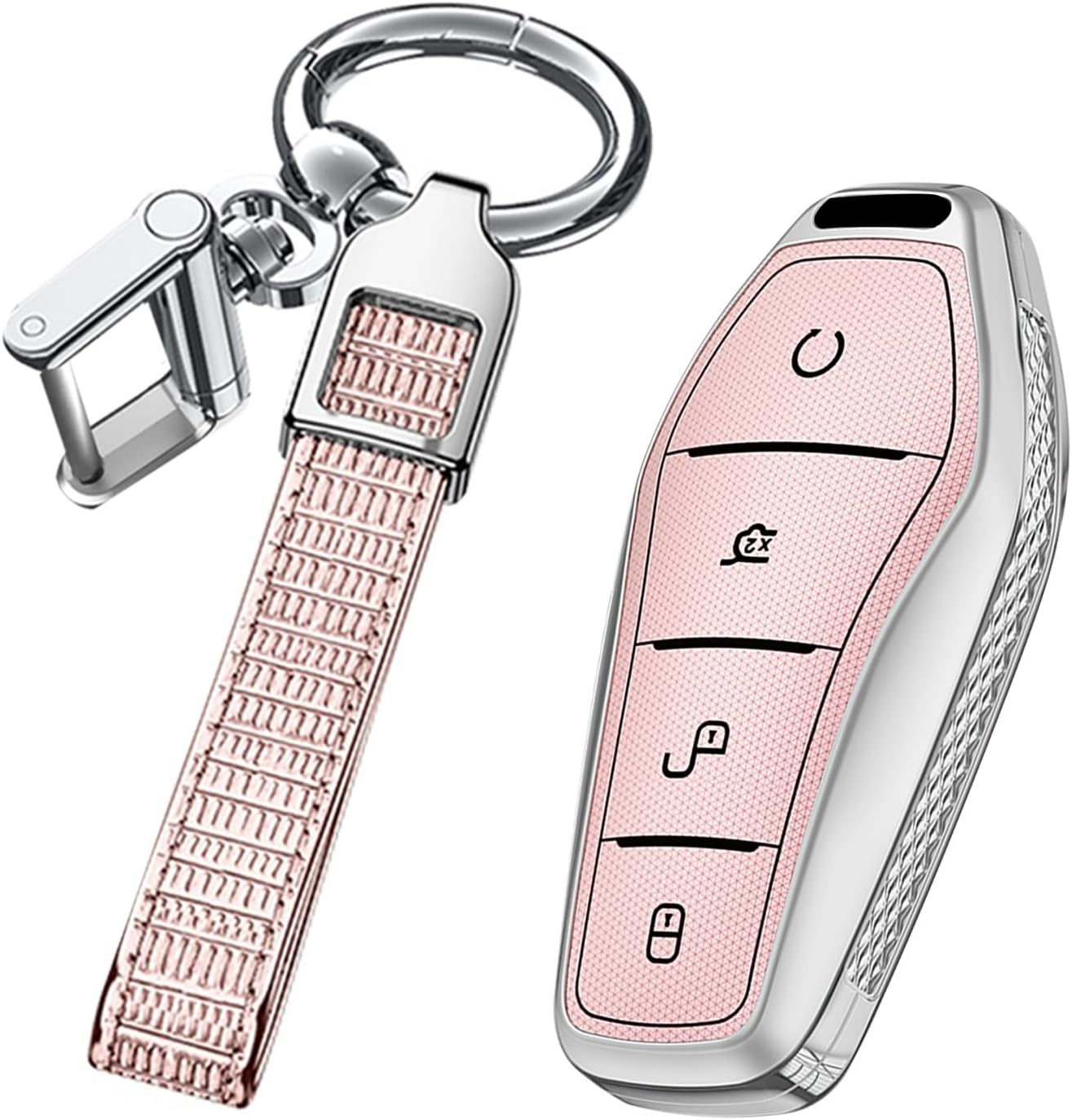 Smart Remote Car Key Case Fit for BYD Atto 3 Han Tang Dolphin Yuan Qin Seal Dolphin Song Pro-Dm-I Key Cover Keychain Protective Key Shell Plating Key Fob Holder Keyring 4 Buttons a Pink