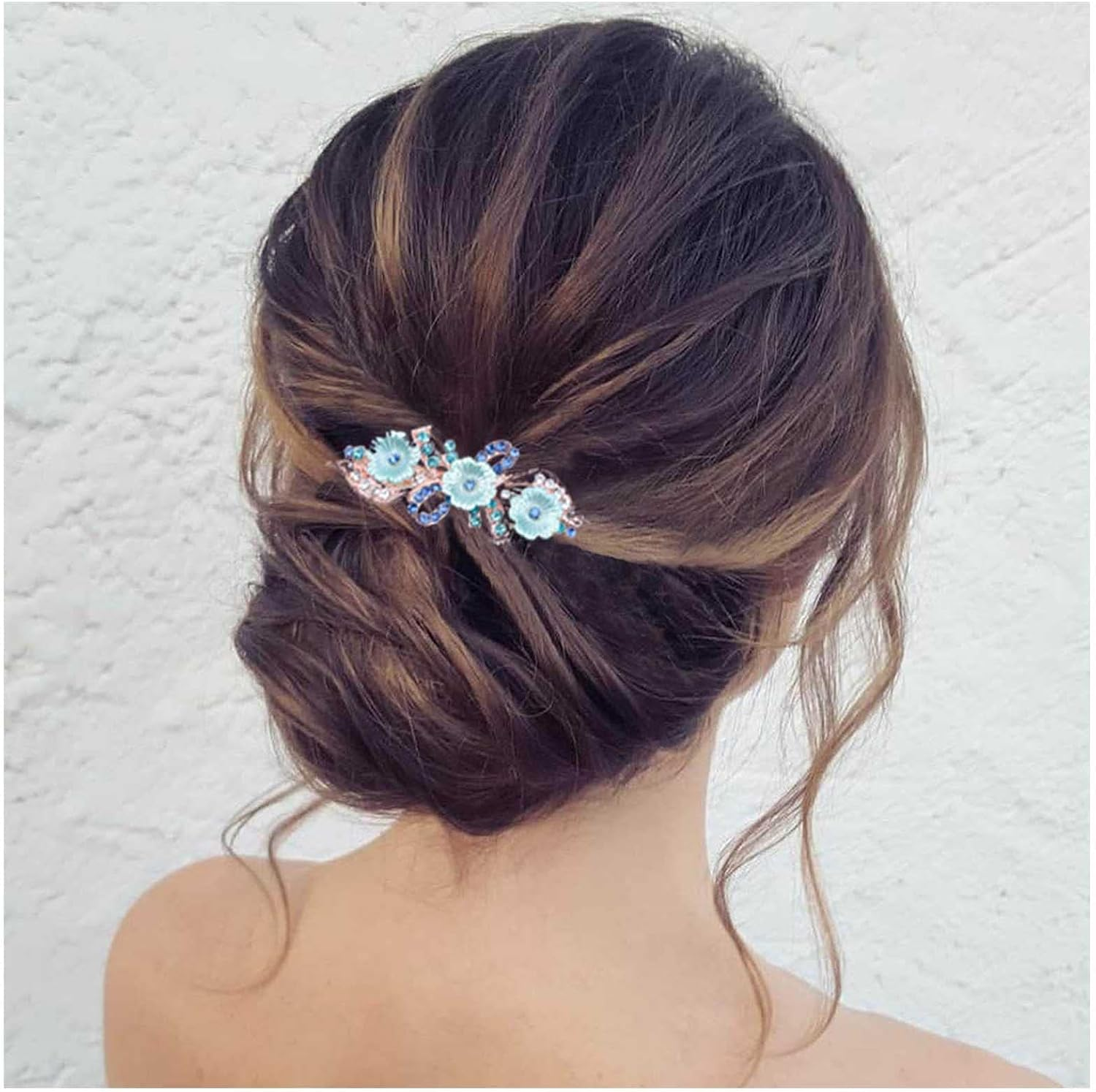 Yheakne Crystal Hair Clip Hair Clip Blue Rhinestone Hair Clip Bling Bridal Headpiece Decorative Headpiece Flower Bridal Hair Accessories for Women and Girls (Flower Blue)