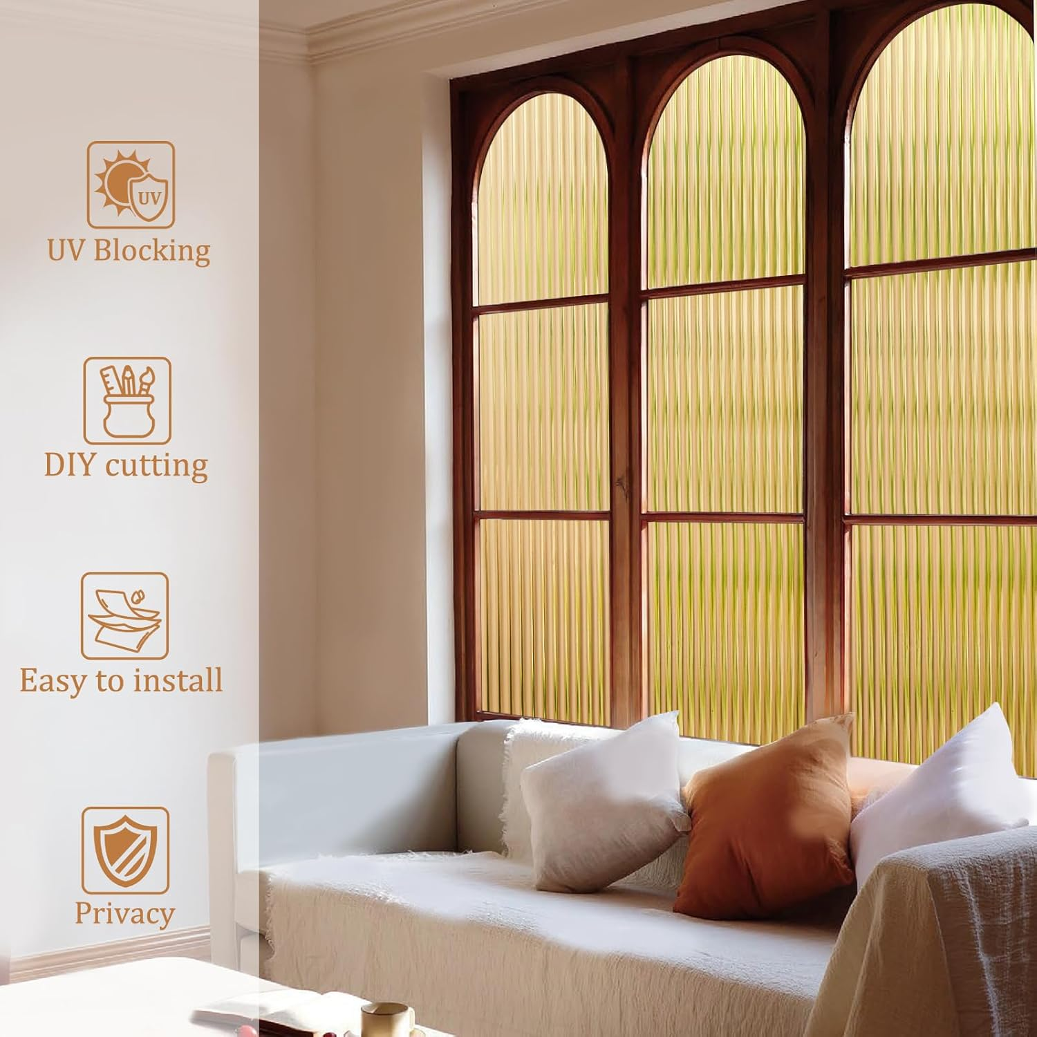 Beautyhero Window Privacy Film, Stained Glass 3D Reeded Frosted Stickers for Bathroom, Adhesive Decorative UV Blocking, 23.6X78.7 In image number 7