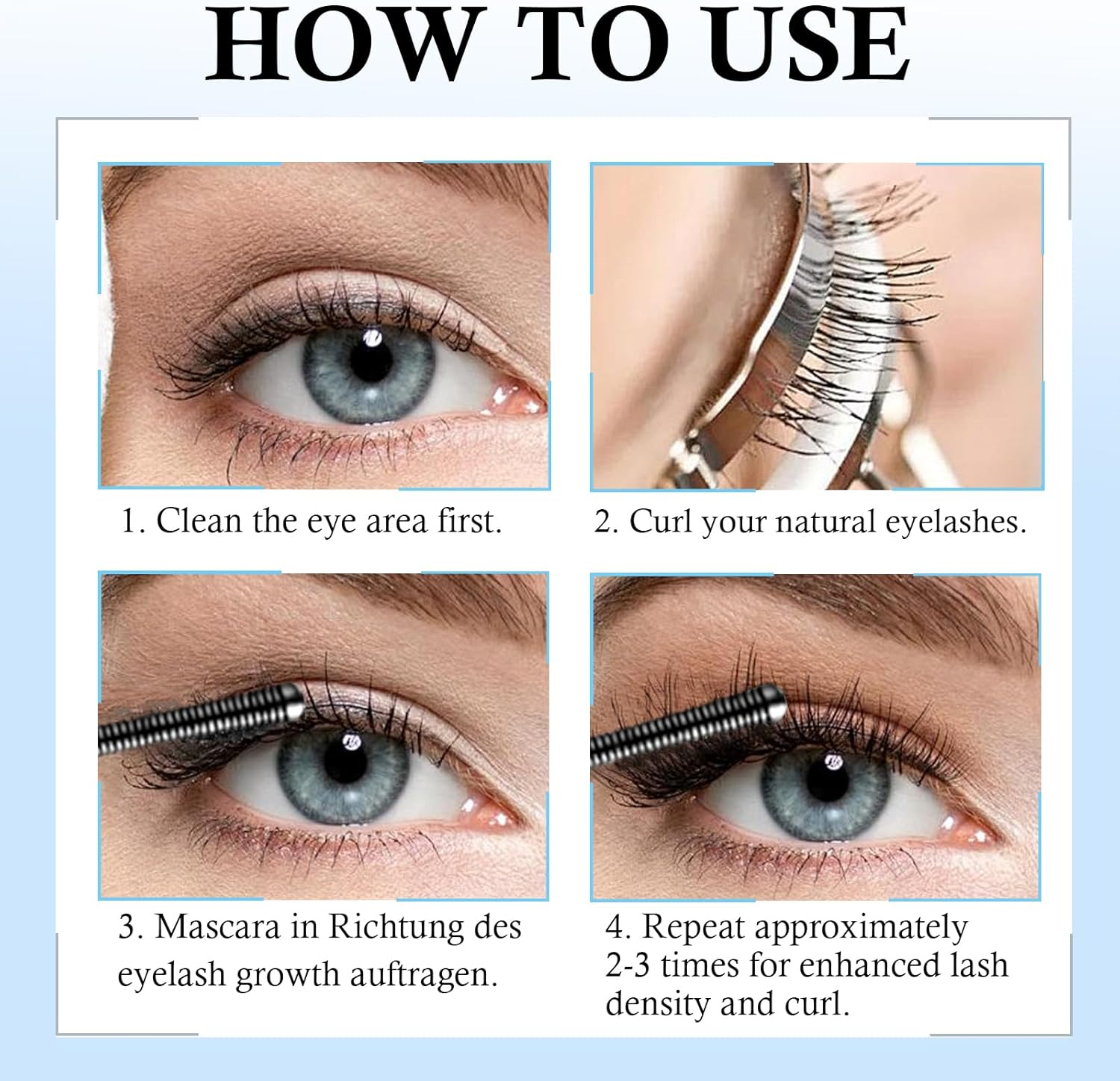 Noerrors Metal Iron Mascara Wand Black 3D Curls Volume Mascara for Natural and Defined Eyelashes, Extra Slim Non-Lumpy Washable Bristle Brush Dye Eyelashes image number 1